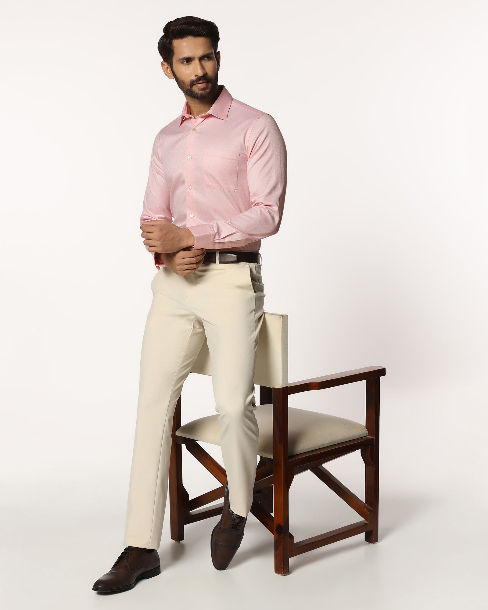 Luxe Formal Peach Jacquard Shirt - Castle