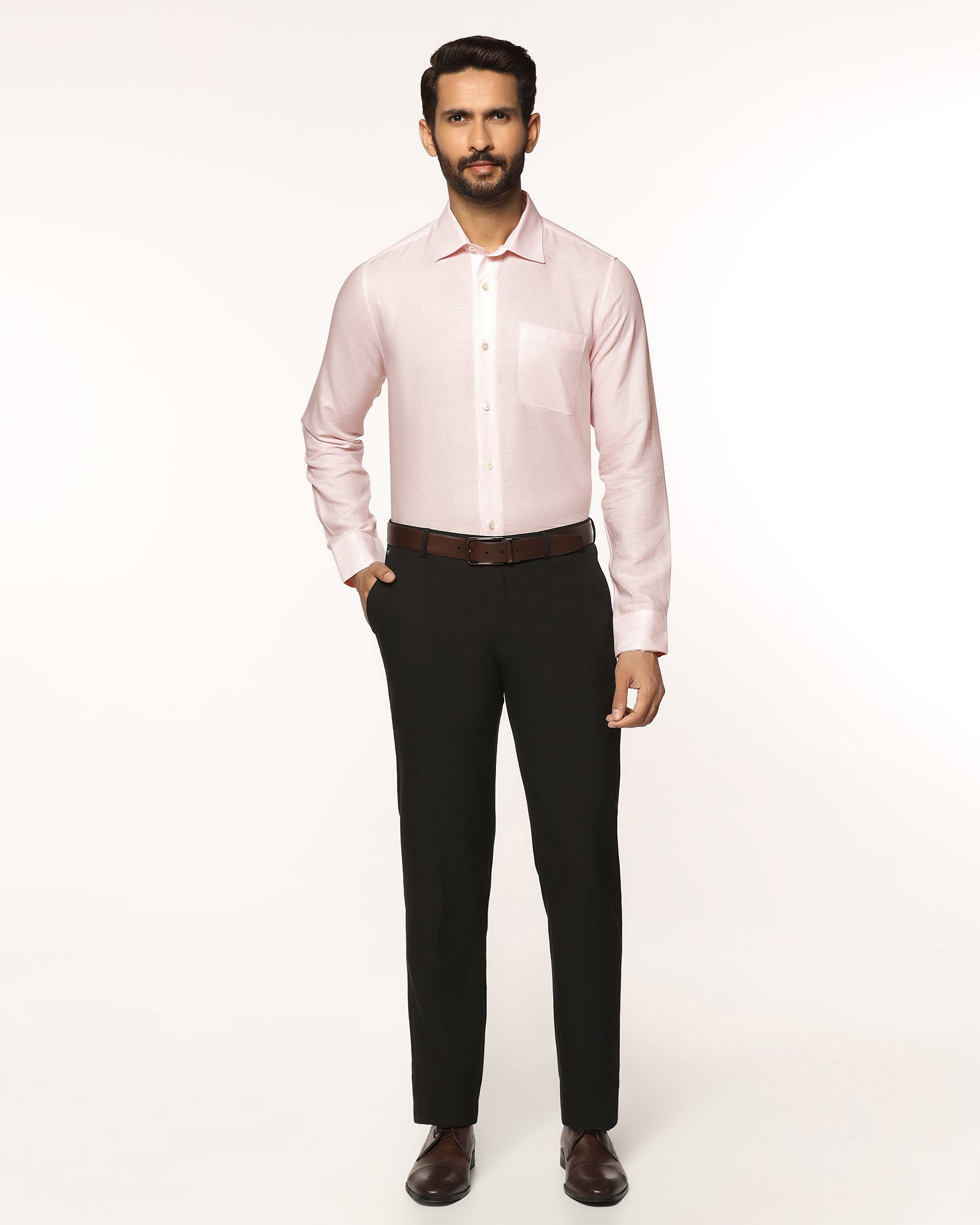 Luxe Linen Formal Pink Textured Shirt - Veltry