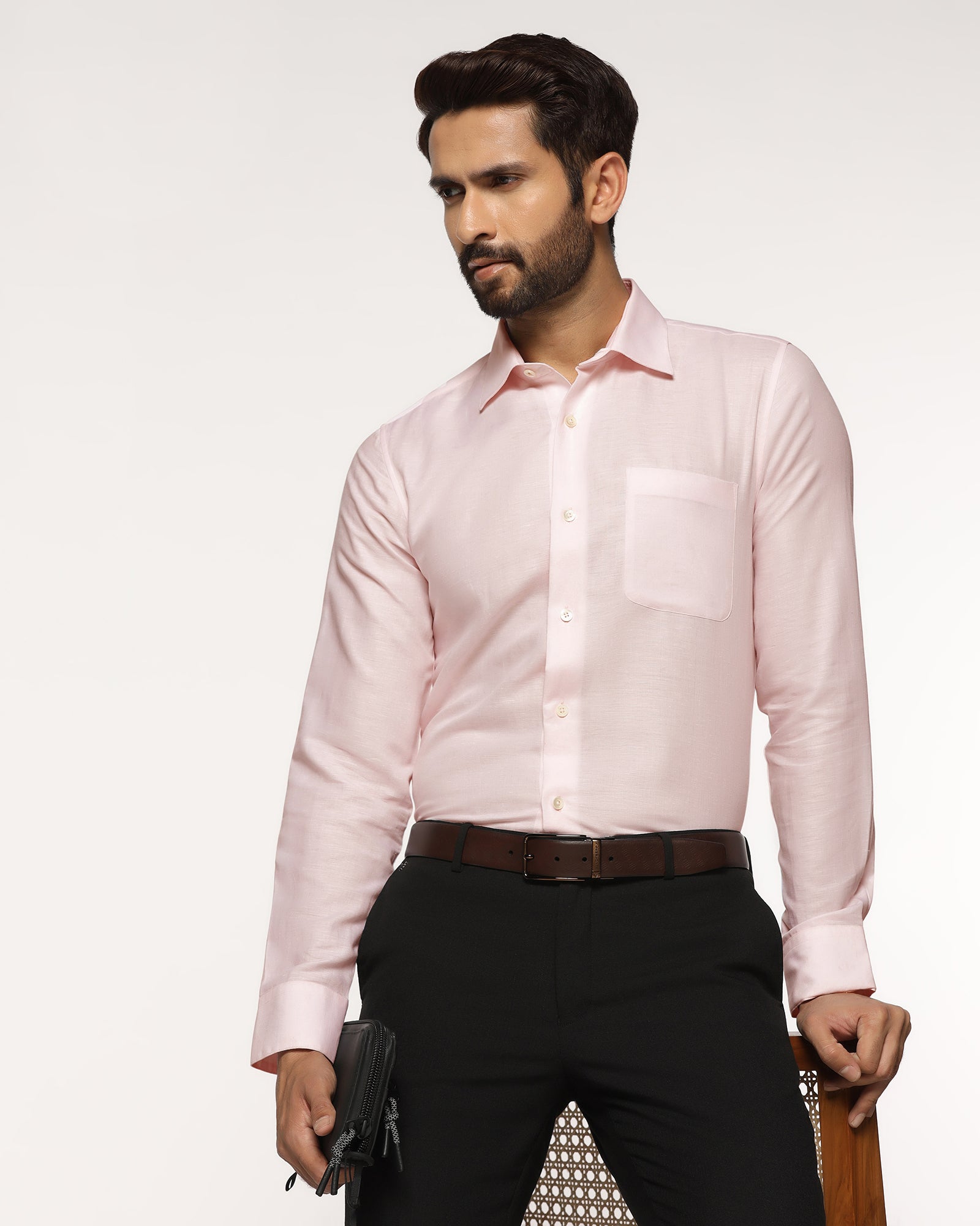 Luxe Linen Formal Pink Textured Shirt - Veltry