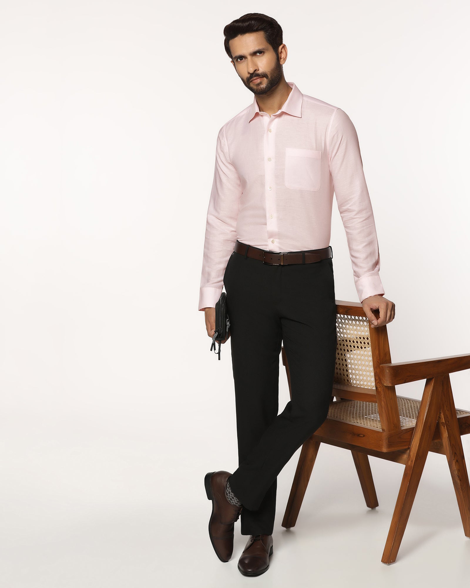 Luxe Linen Formal Pink Textured Shirt - Veltry