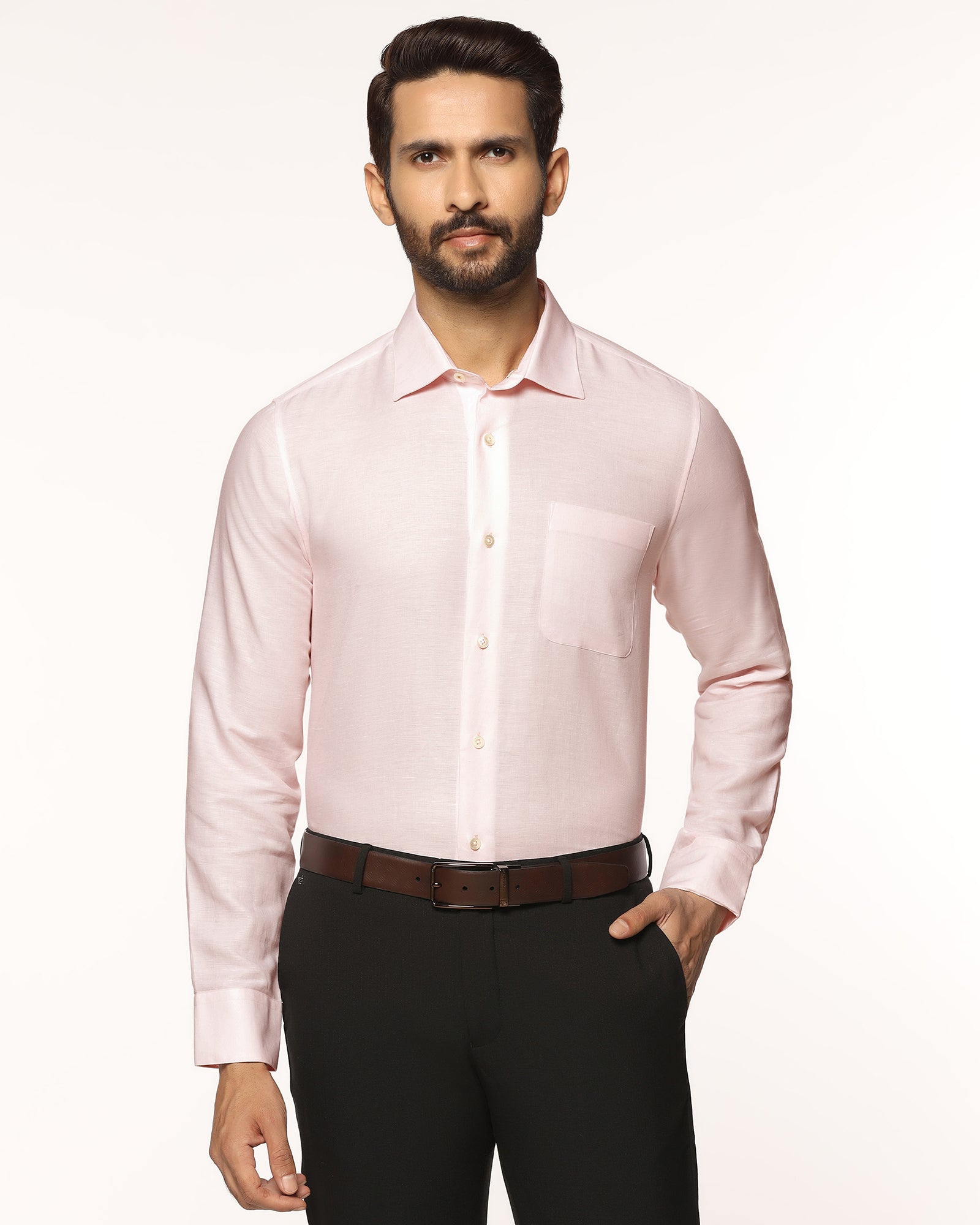 Luxe Linen Formal Pink Textured Shirt - Veltry