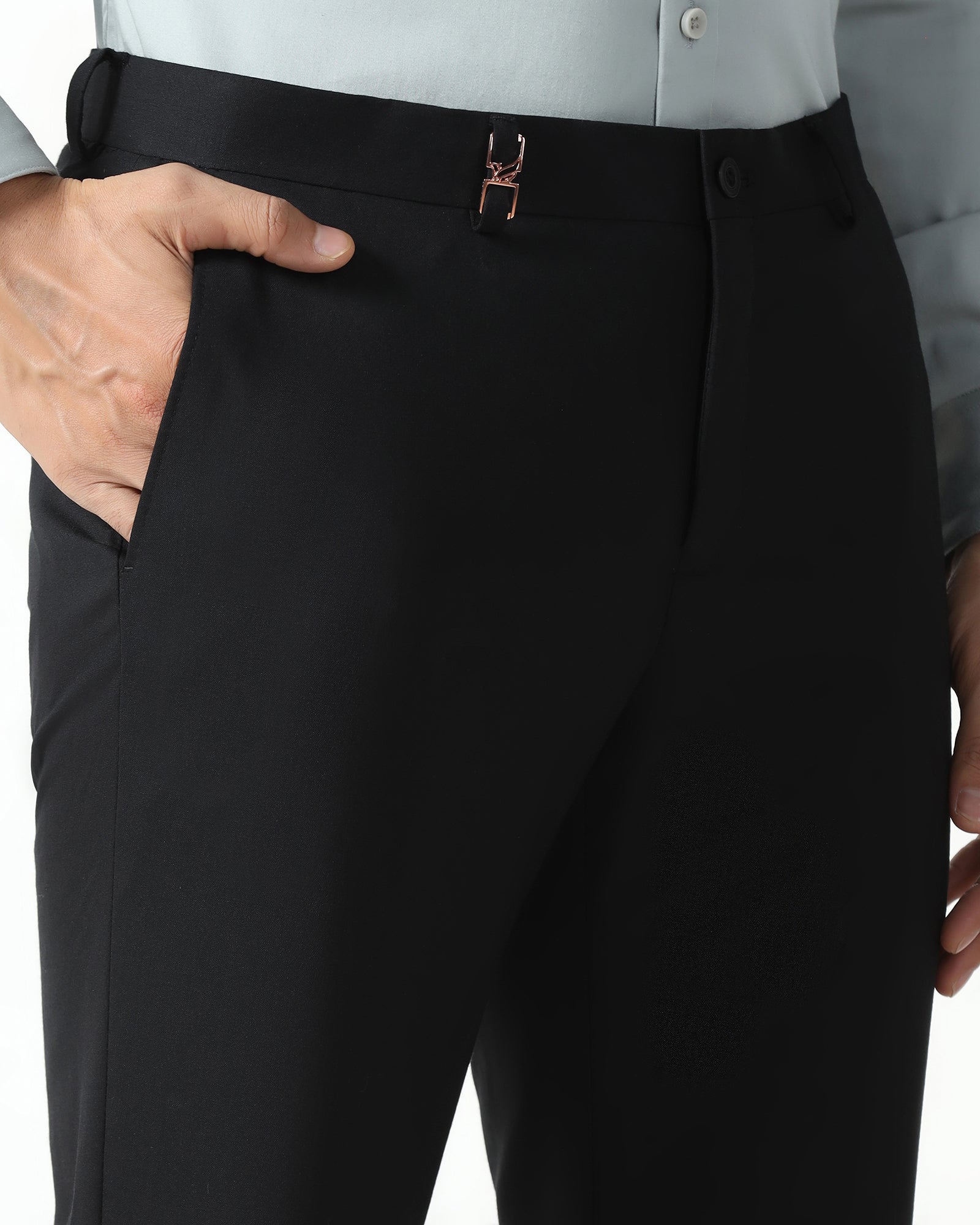Luxe Slim Comfort B-95 Formal Black Check Trouser - Amouage