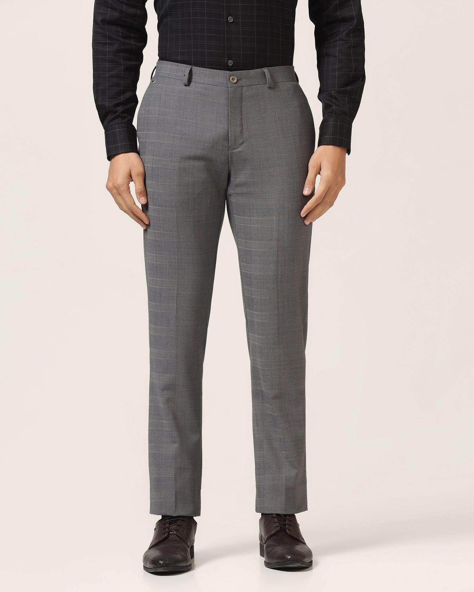 Luxe Slim Comfort B-95 Formal Grey Check Trouser - Porcupine - Blackberrys