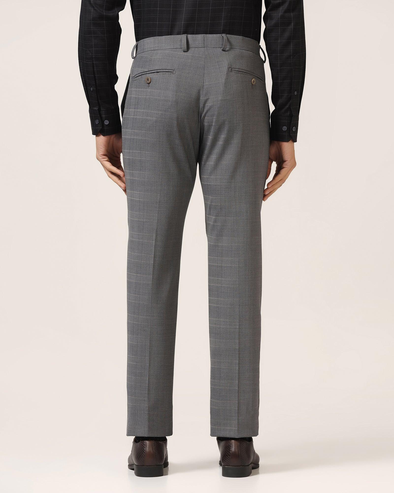 Luxe Slim Comfort B-95 Formal Grey Check Trouser - Porcupine - Blackberrys