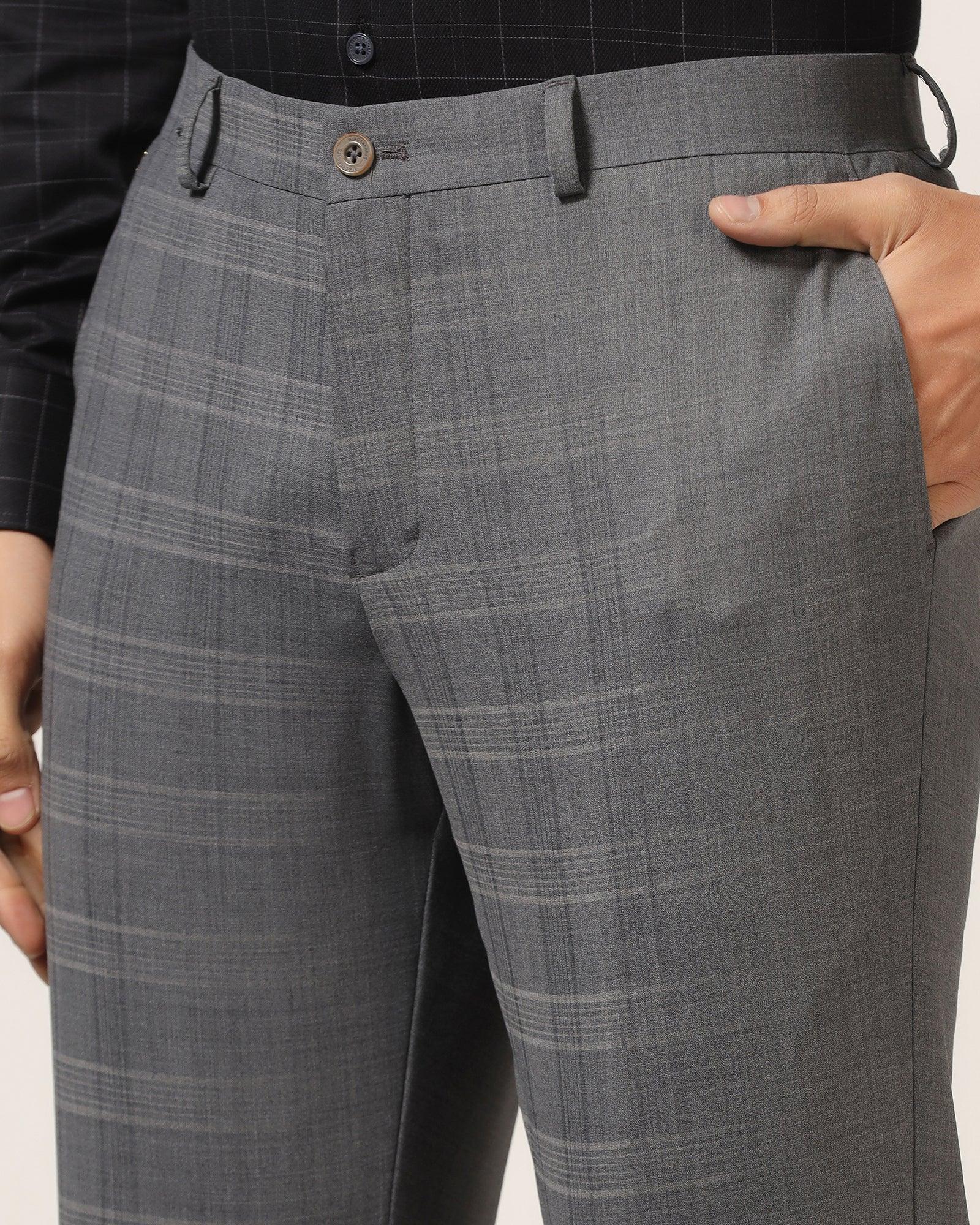 Luxe Slim Comfort B-95 Formal Grey Check Trouser - Porcupine - Blackberrys