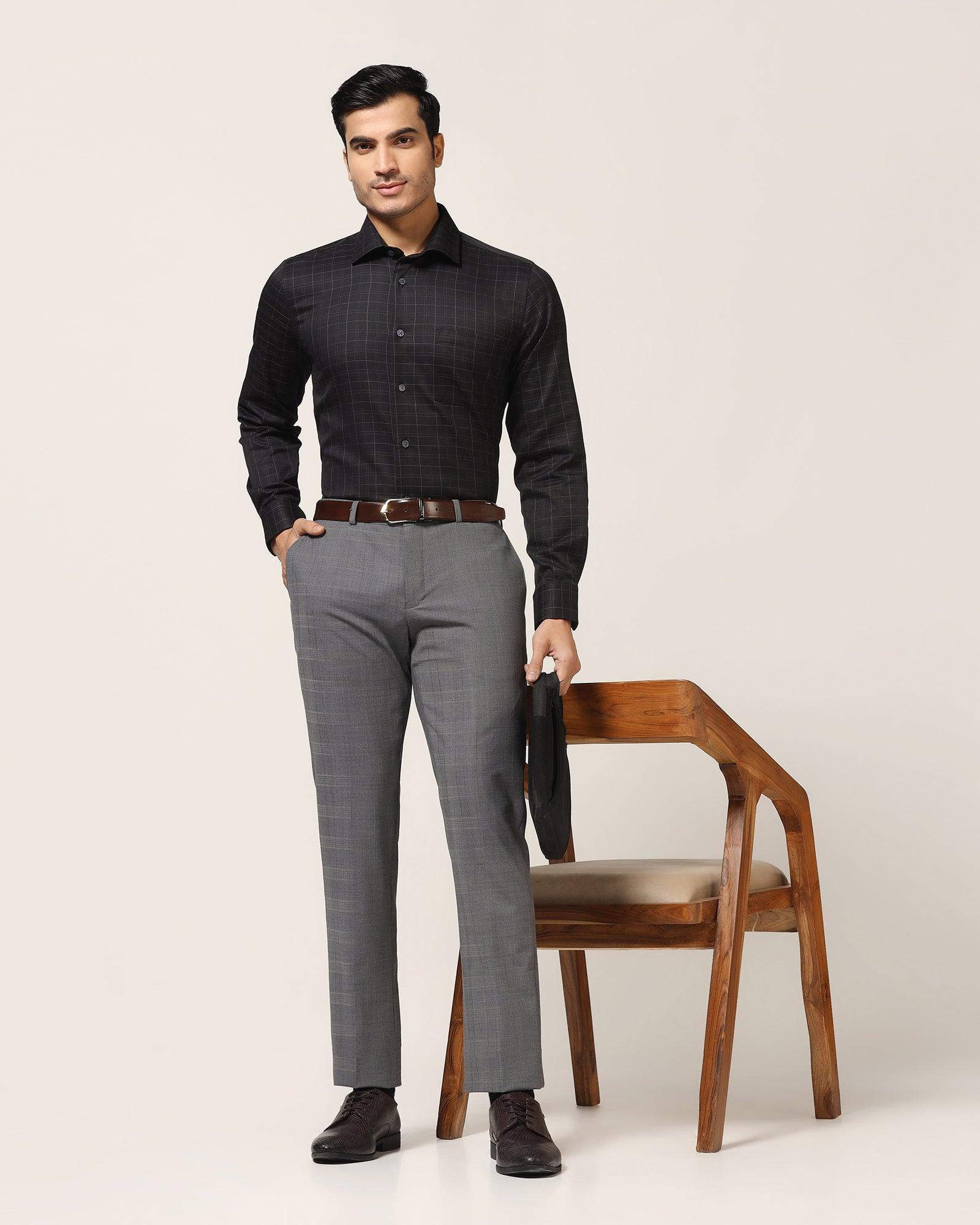 Luxe Slim Comfort B-95 Formal Grey Check Trouser - Porcupine - Blackberrys