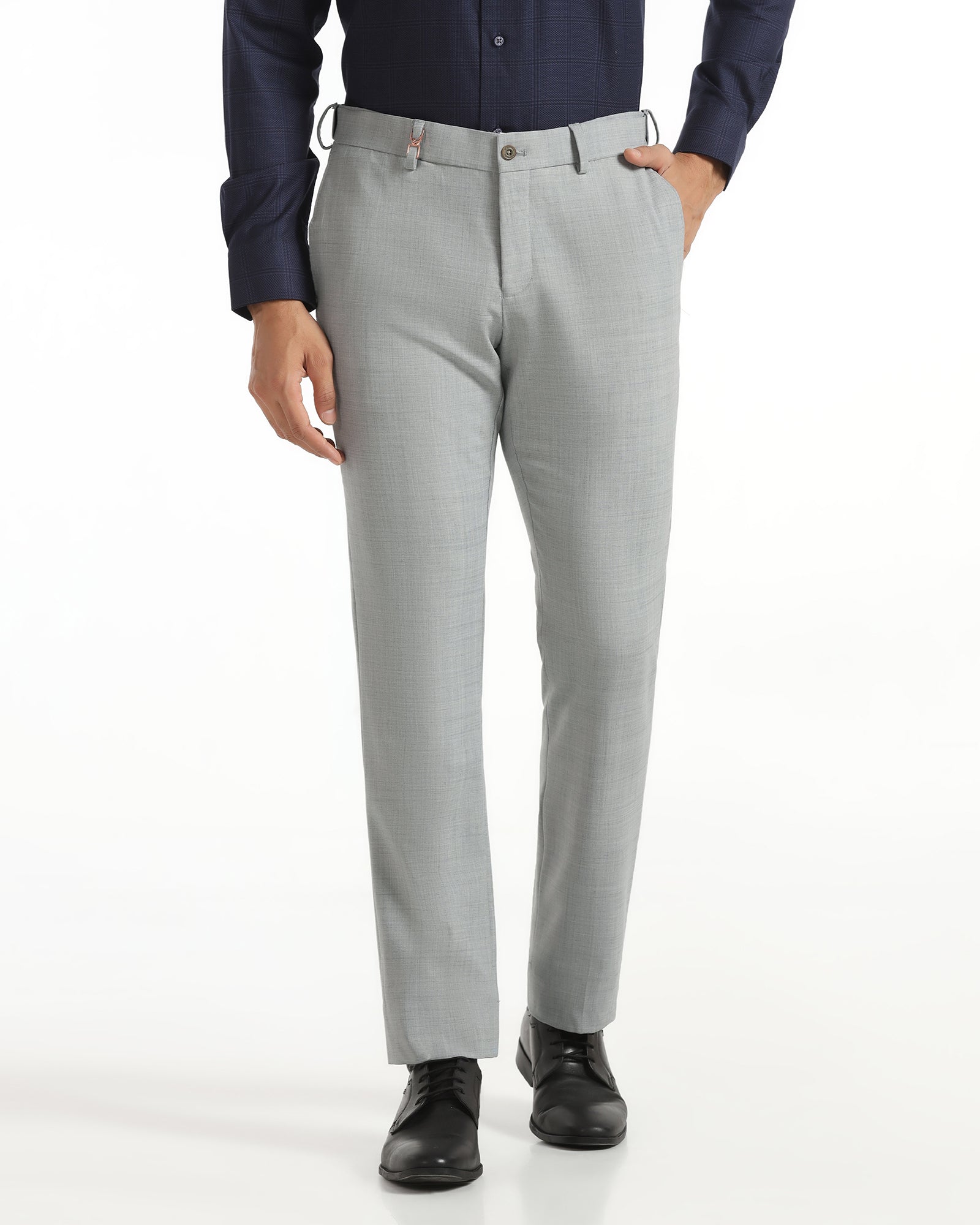 Luxe Slim Comfort B-95 Formal Light Grey Check Trouser - Amouage