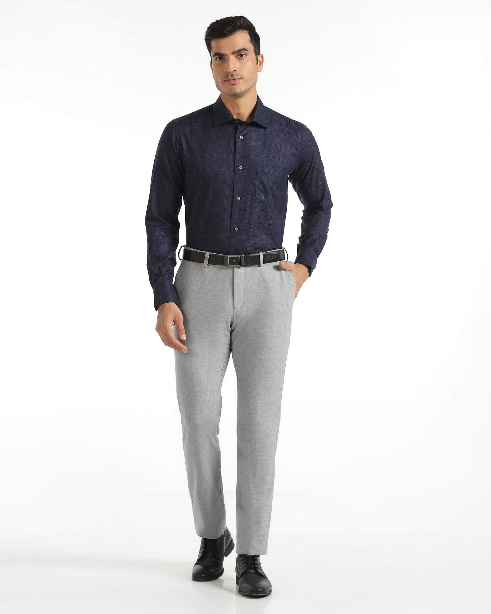 Luxe Slim Comfort B-95 Formal Light Grey Check Trouser - Amouage