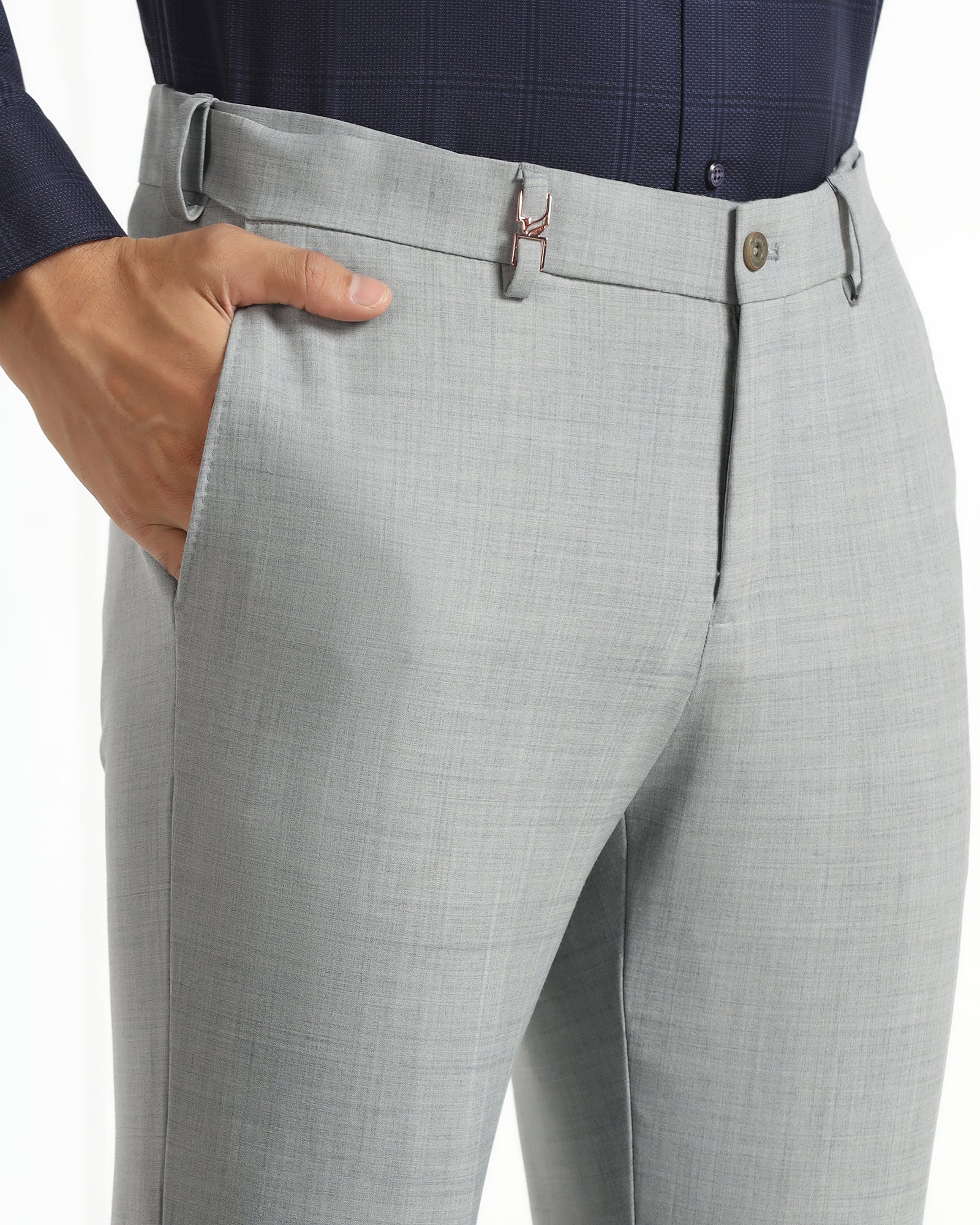 Luxe Slim Comfort B-95 Formal Light Grey Check Trouser - Amouage