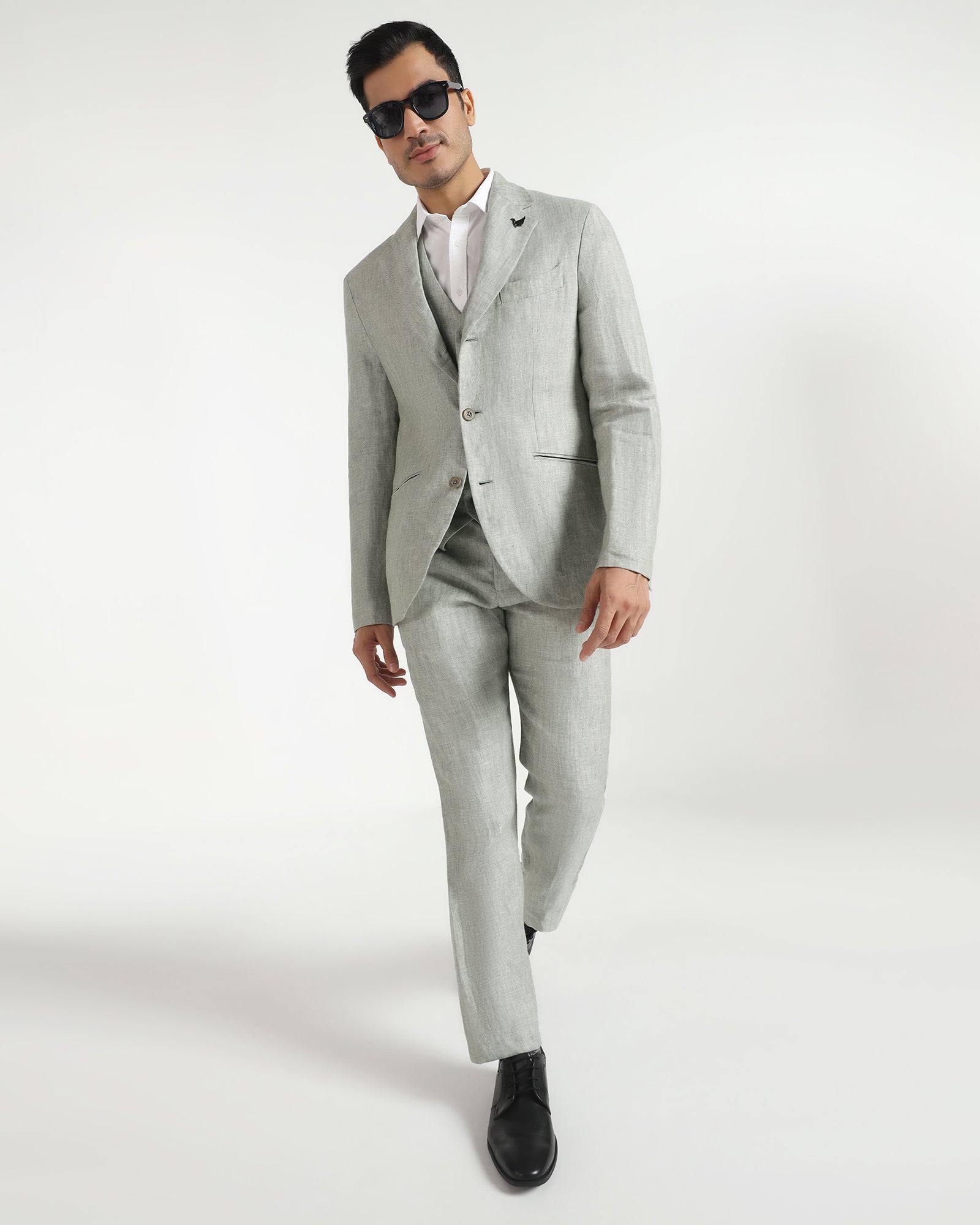 Luxe Three Piece Light Olive Textured Formal Suit - Persia