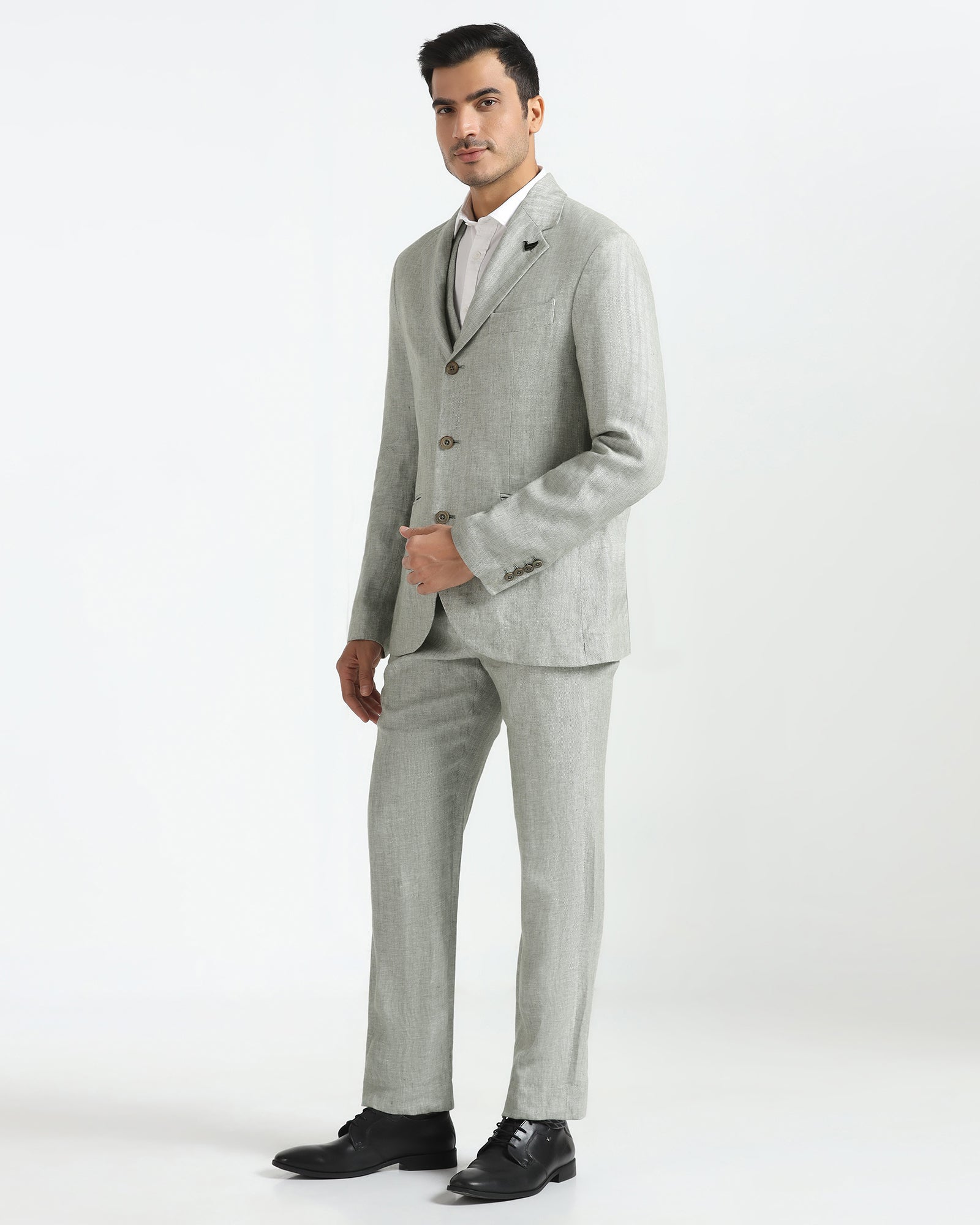 Luxe Three Piece Light Olive Textured Formal Suit - Persia