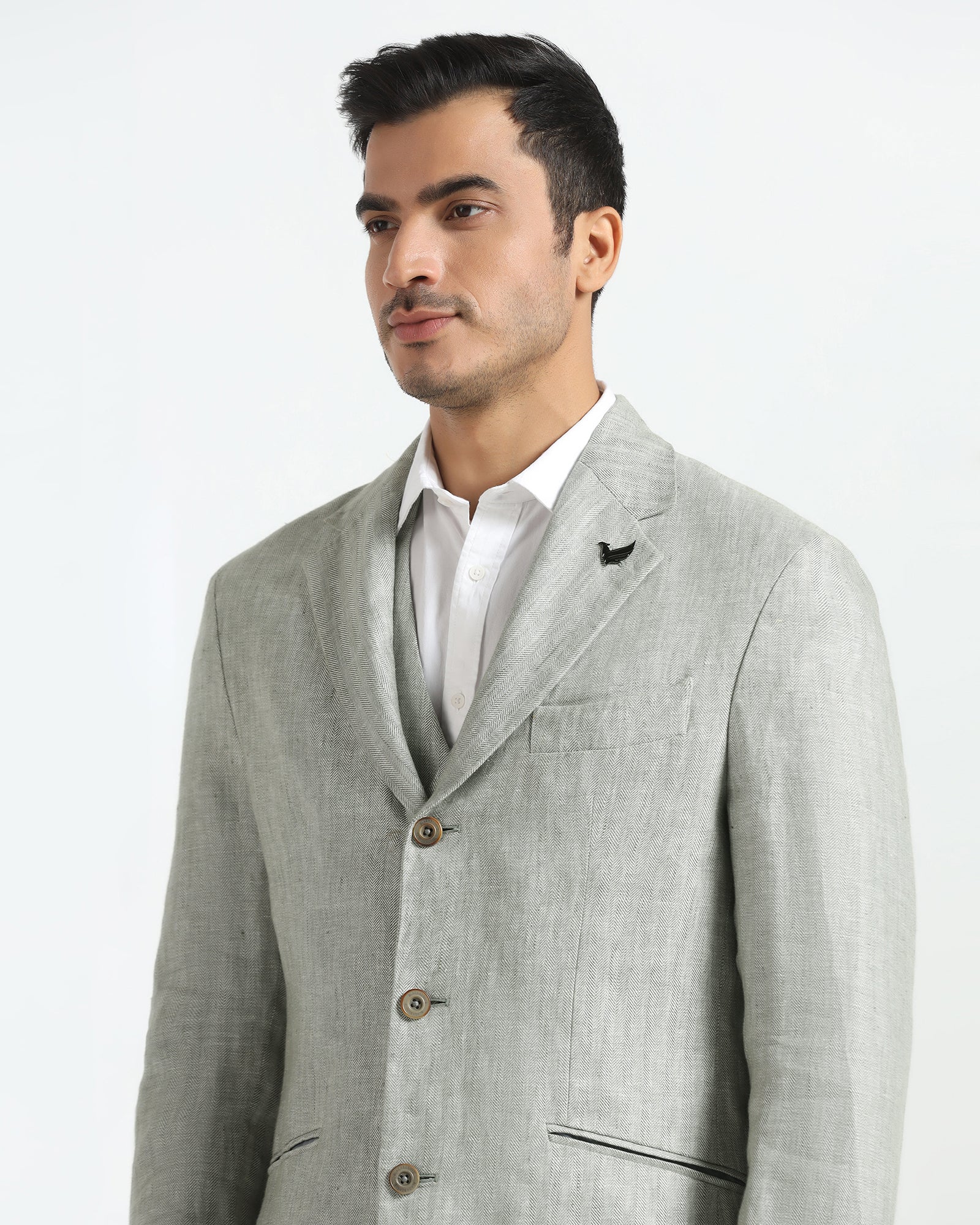 Luxe Three Piece Light Olive Textured Formal Suit - Persia