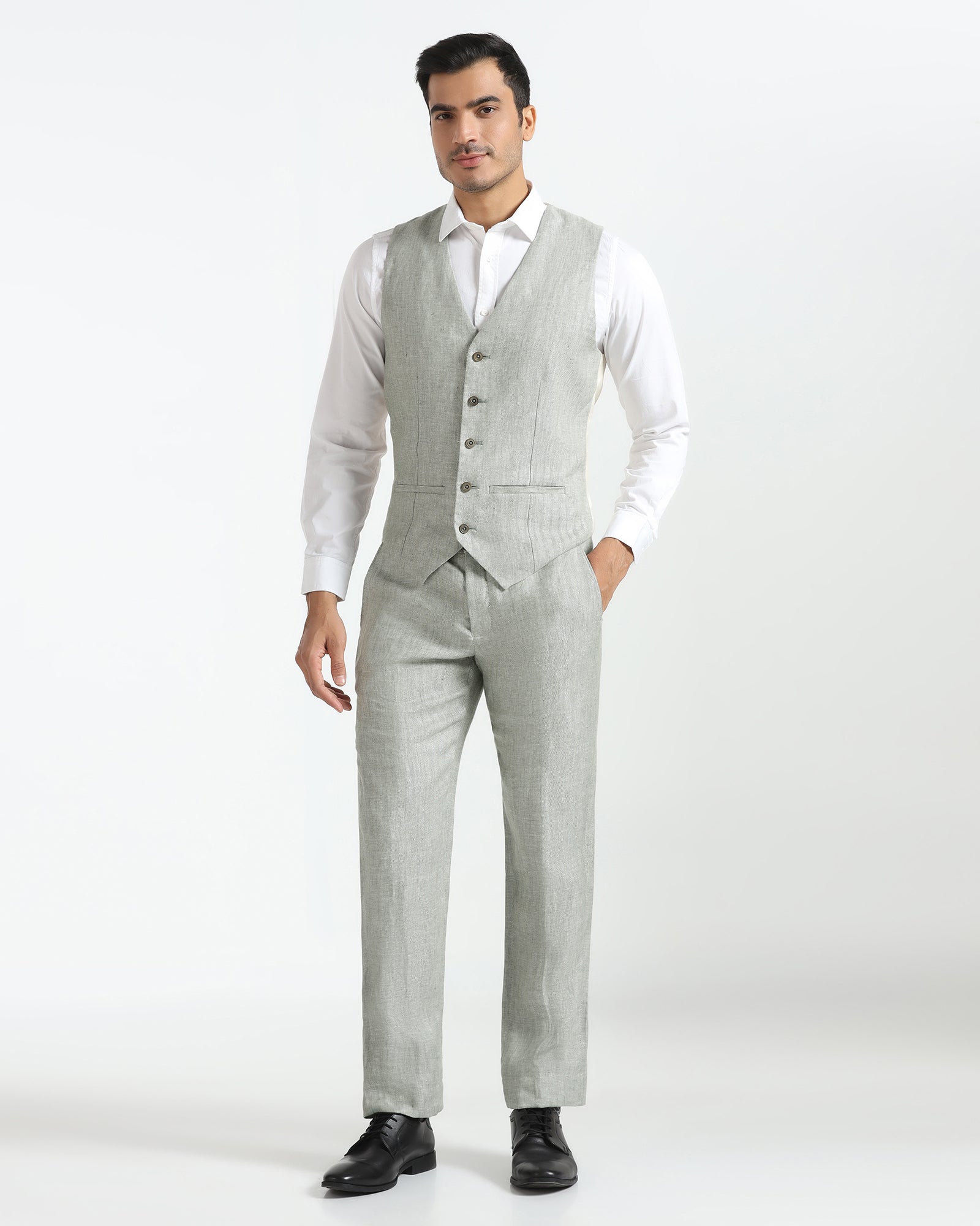 Luxe Three Piece Light Olive Textured Formal Suit - Persia