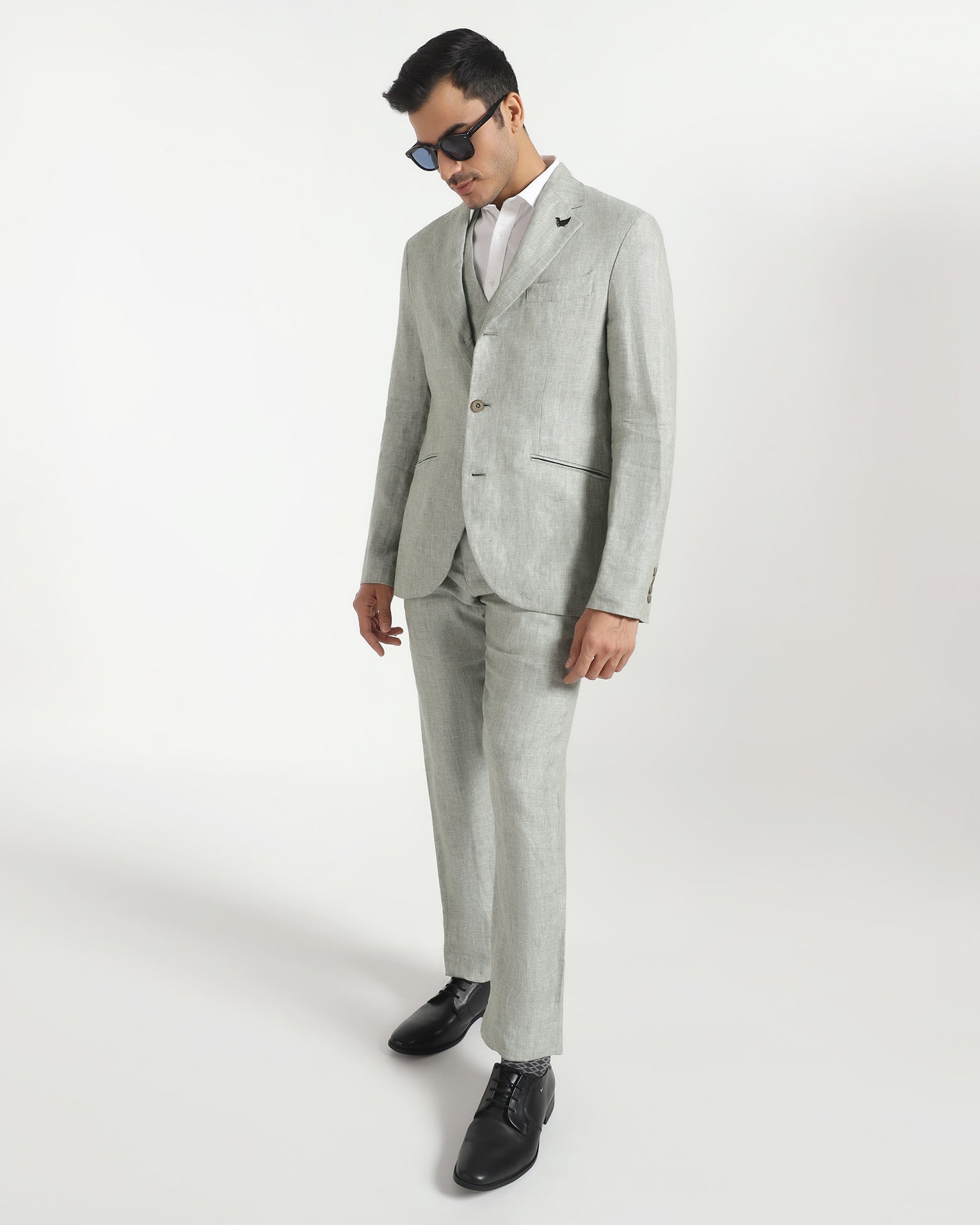 Luxe Three Piece Light Olive Textured Formal Suit - Persia