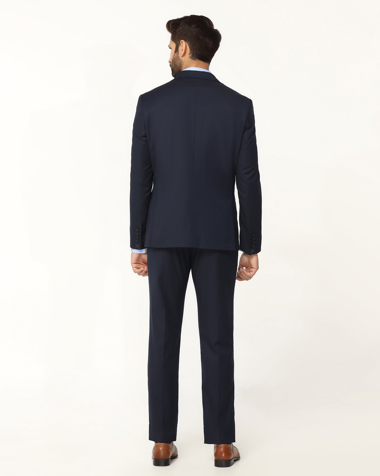 Luxe Three Piece Navy Textured Formal Suit - Garcia