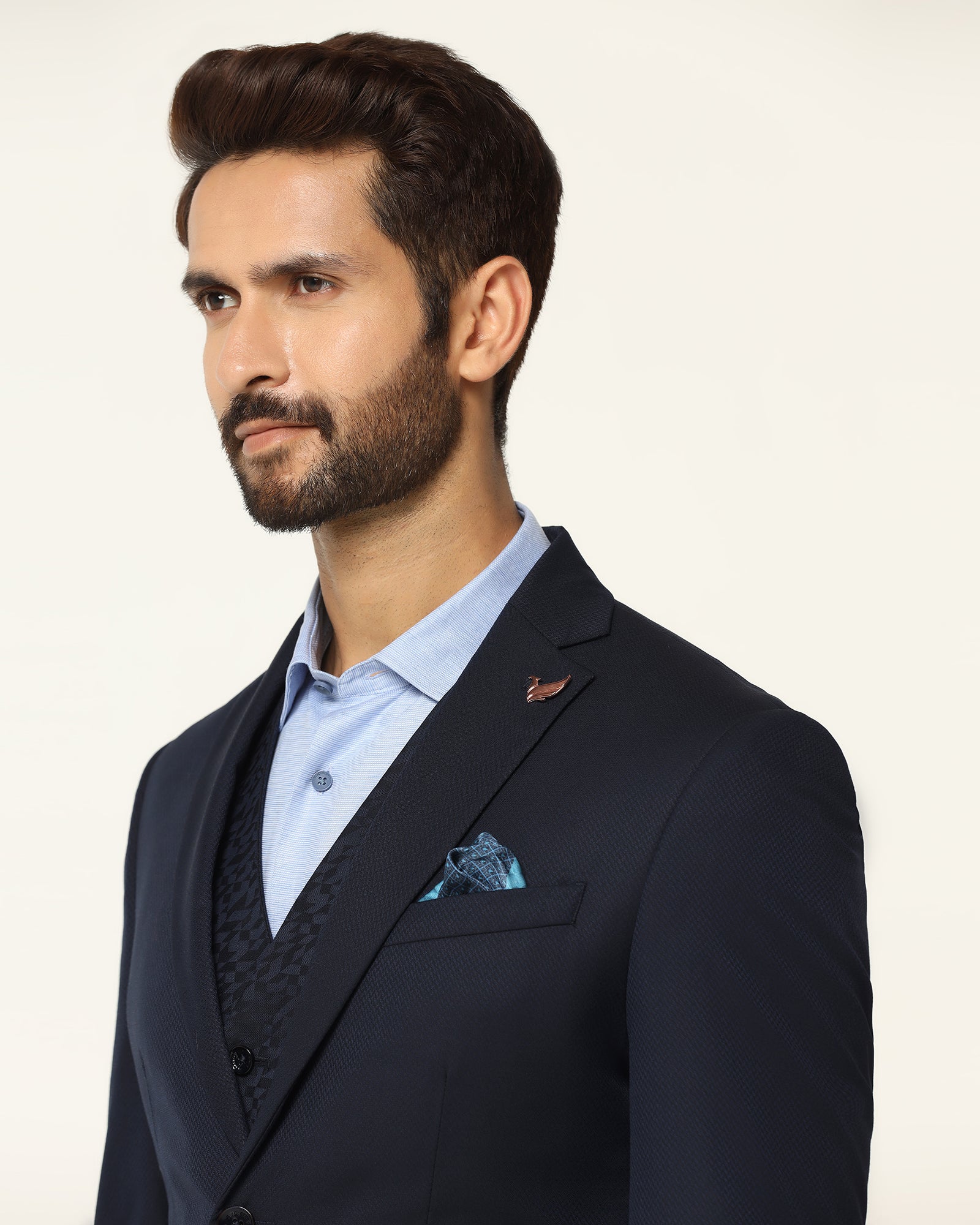 Luxe Three Piece Navy Textured Formal Suit - Garcia