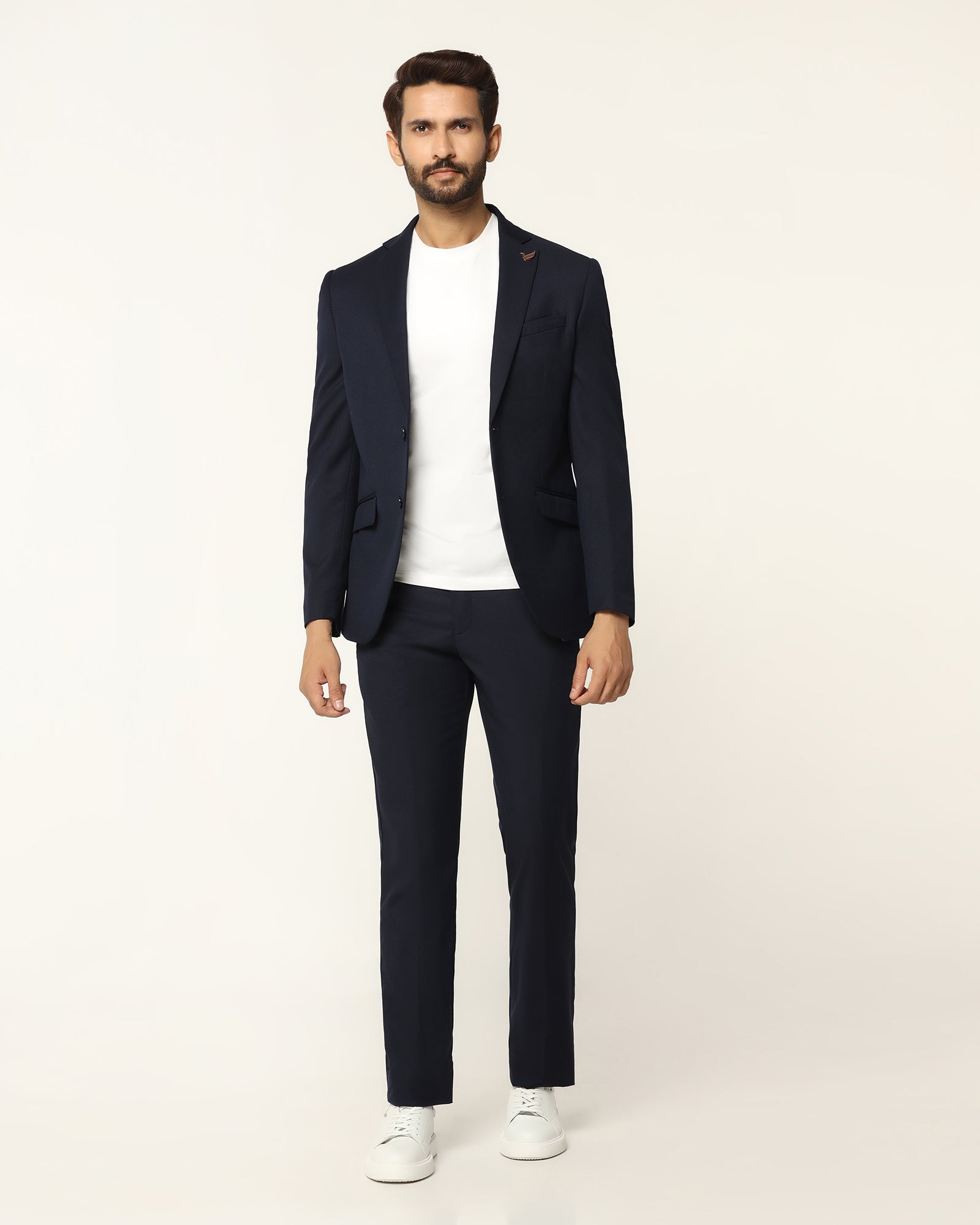 Luxe Three Piece Navy Textured Formal Suit - Garcia