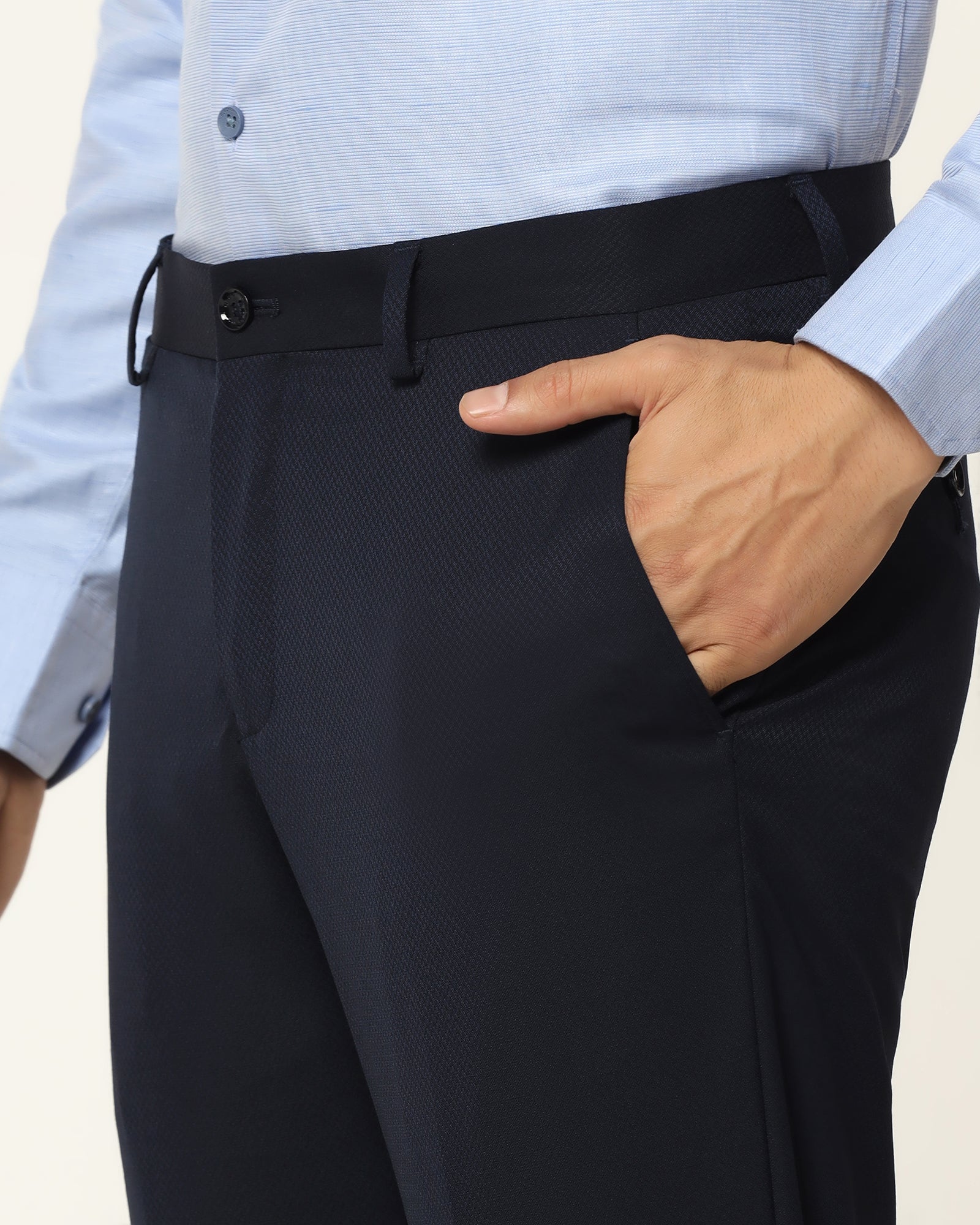 Luxe Three Piece Navy Textured Formal Suit - Garcia