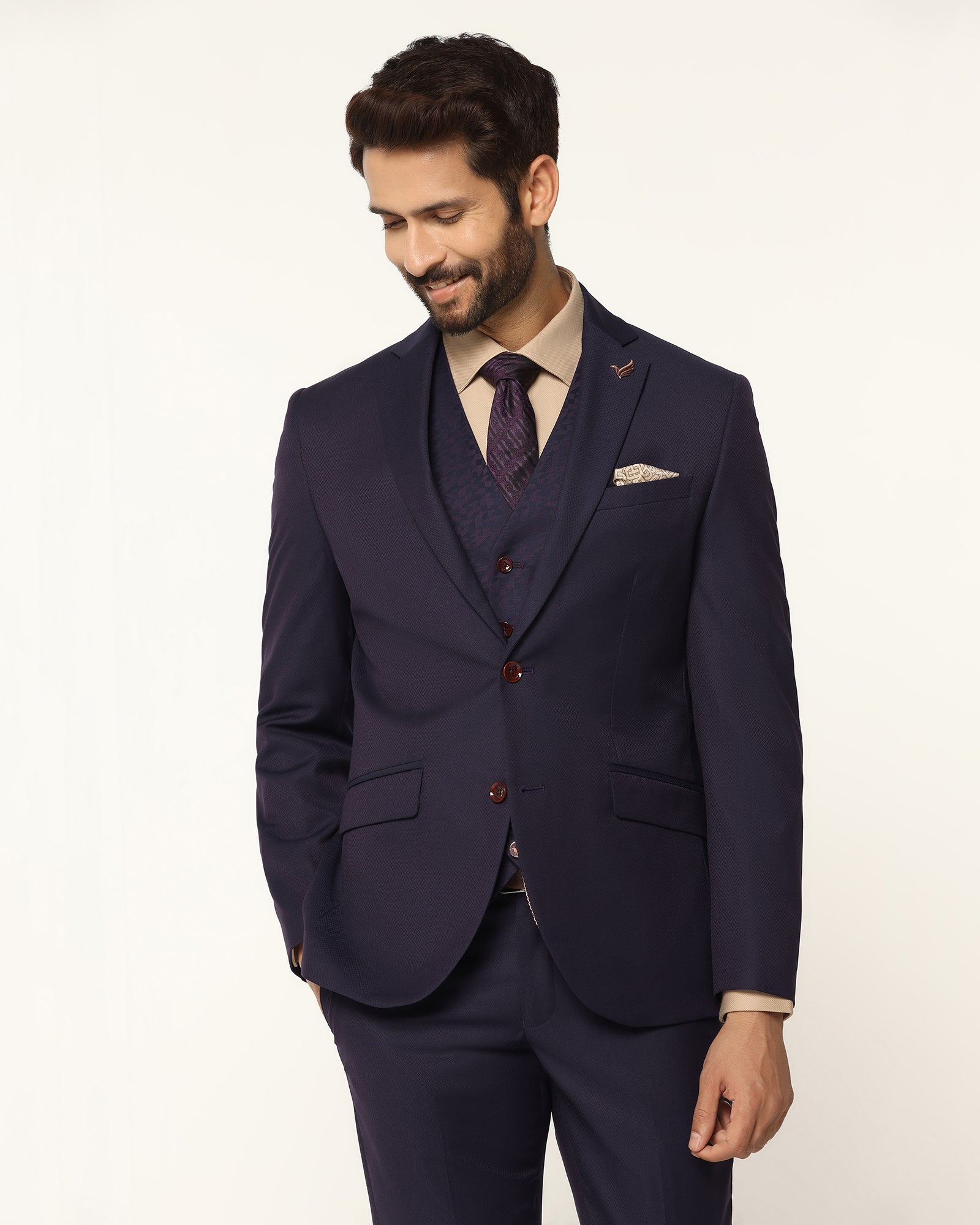 Luxe Three Piece Purple Textured Formal Suit - Garcia