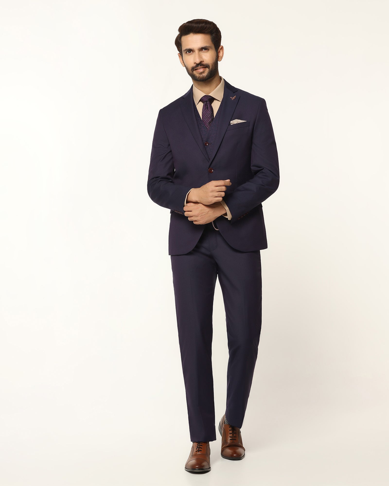 Luxe Three Piece Purple Textured Formal Suit - Garcia