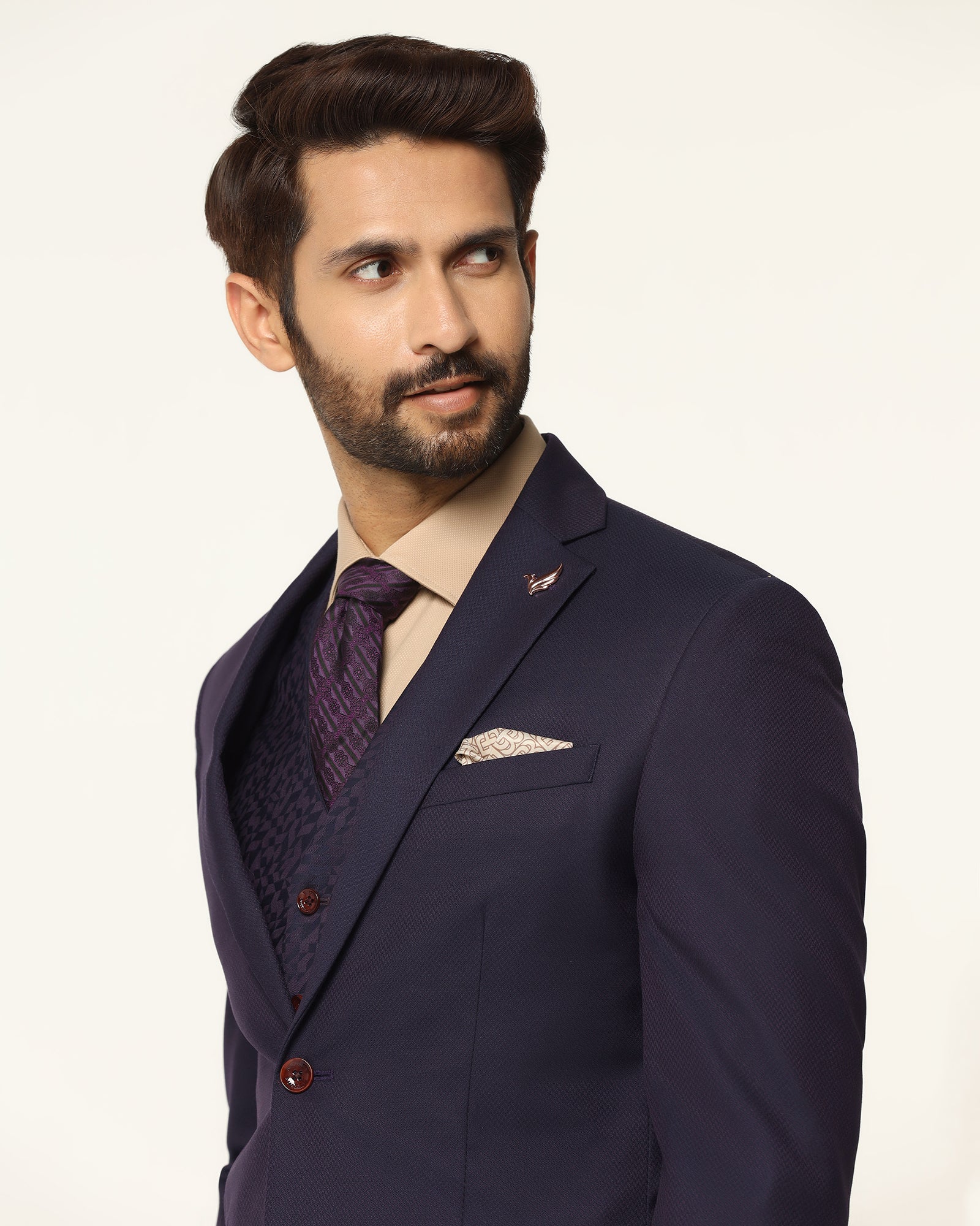 Luxe Three Piece Purple Textured Formal Suit - Garcia