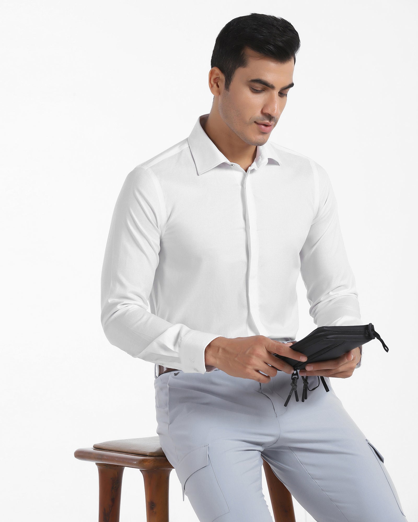 Formal Super White Textured Shirt - Kite