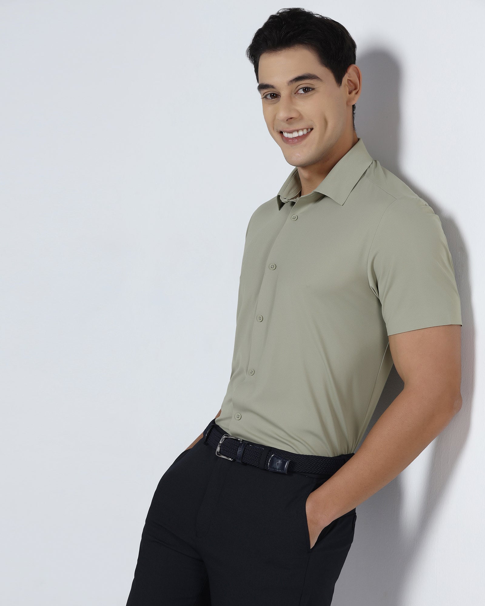 Light Olive Half Sleeve TechPro Textured Shirt - Henry