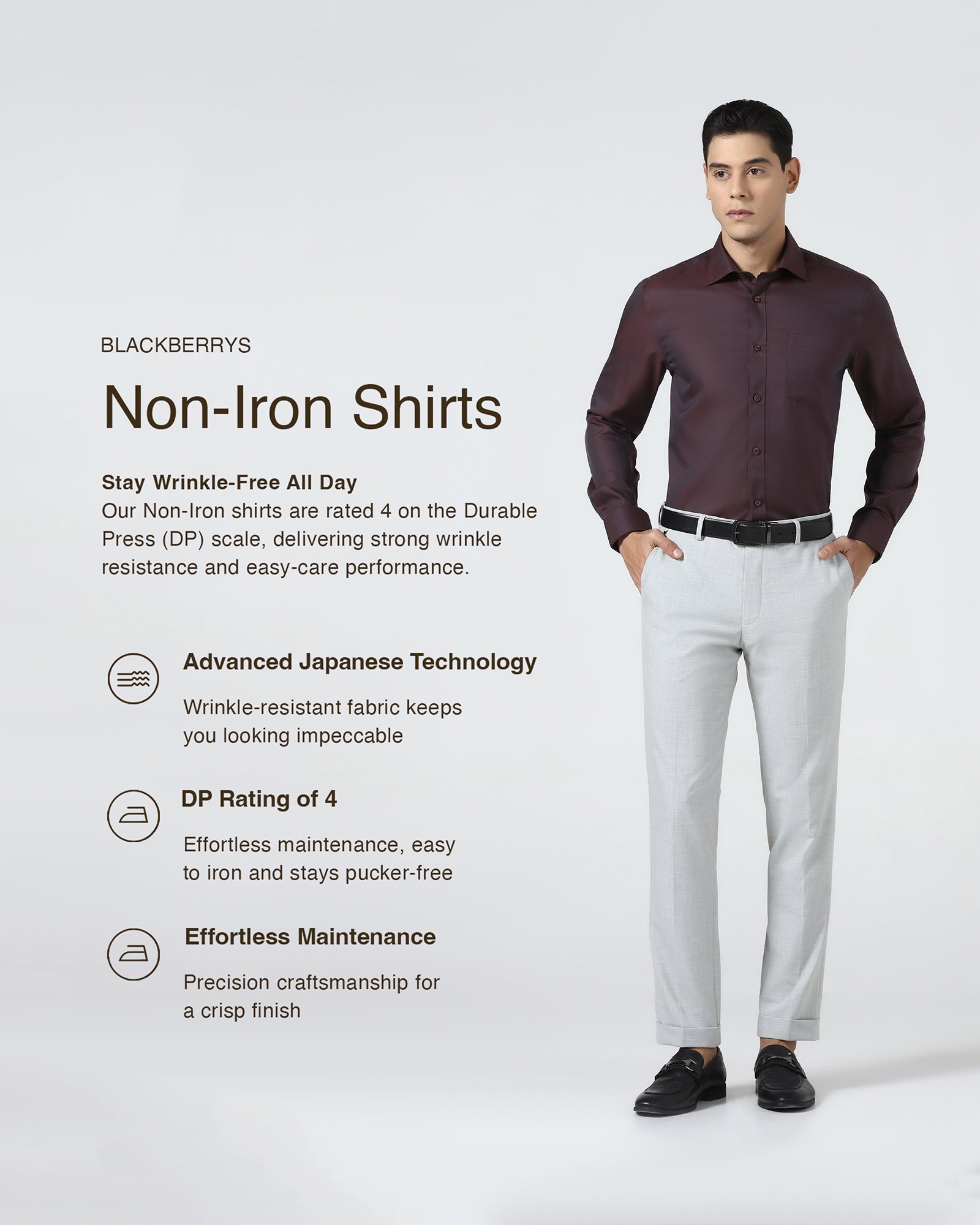 Maroon Non Iron Textured Shirt - Eliot