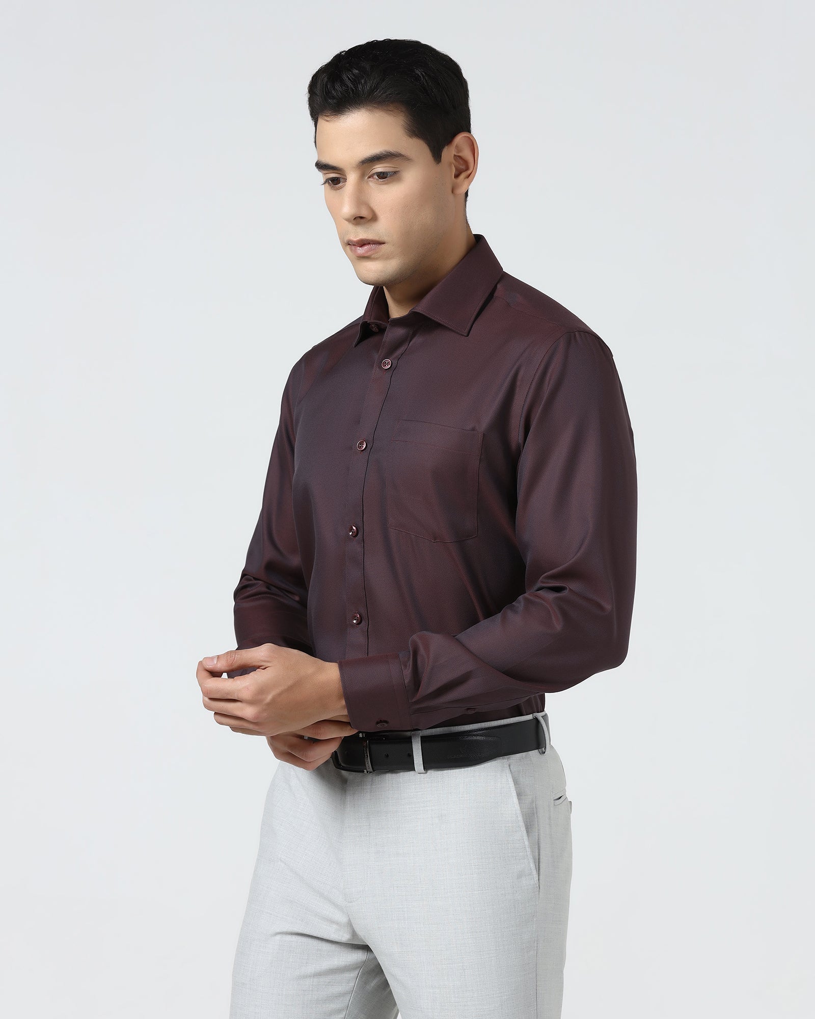 Maroon Non Iron Textured Shirt - Eliot