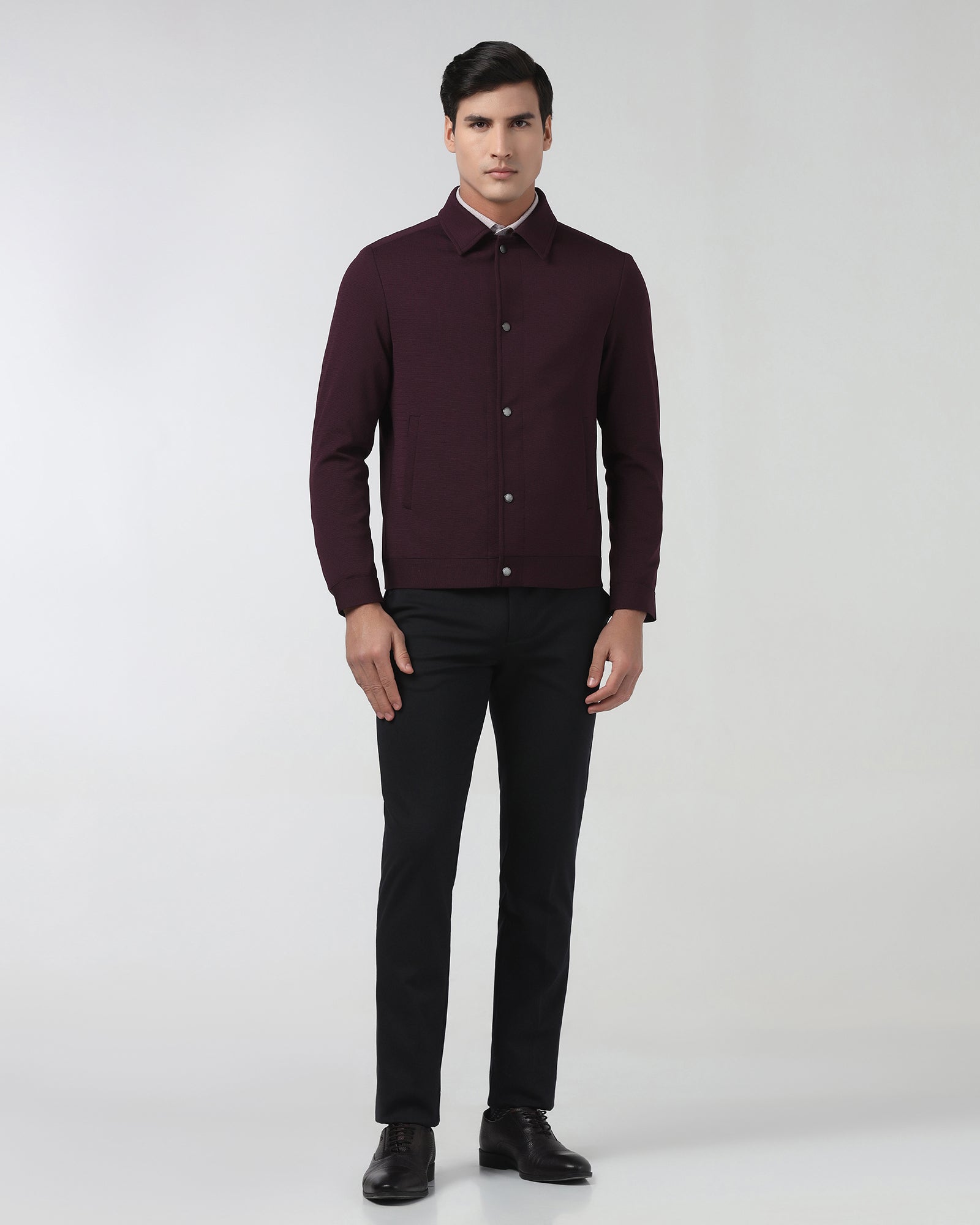 Maroon Textured Zipper Jacket - Joan