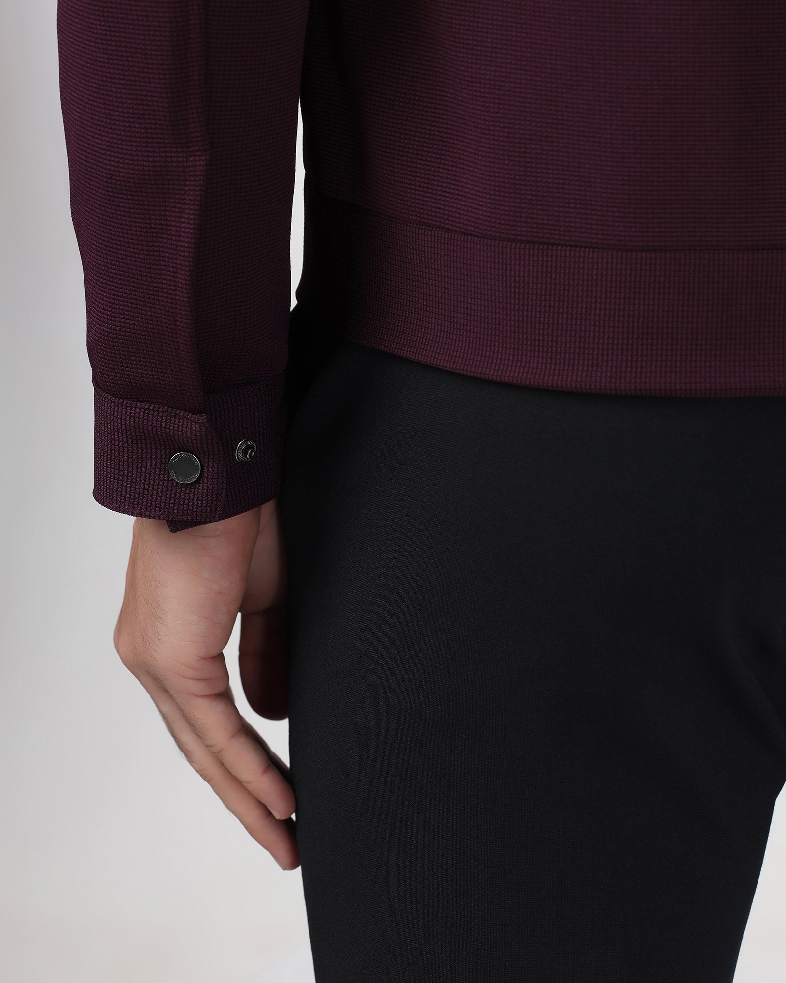 Maroon Textured Zipper Jacket - Joan