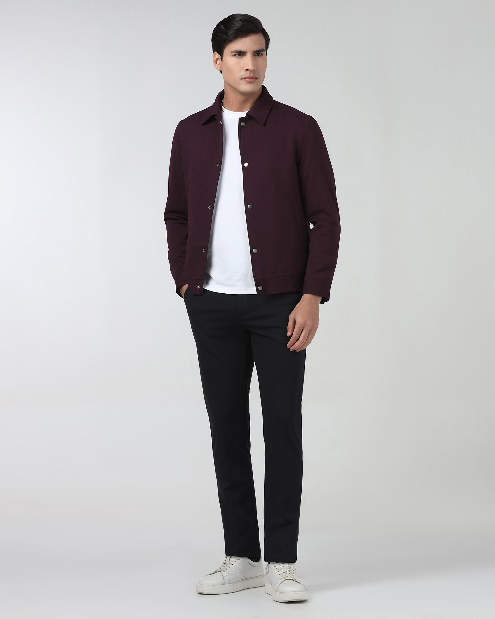 Maroon Textured Zipper Jacket - Joan