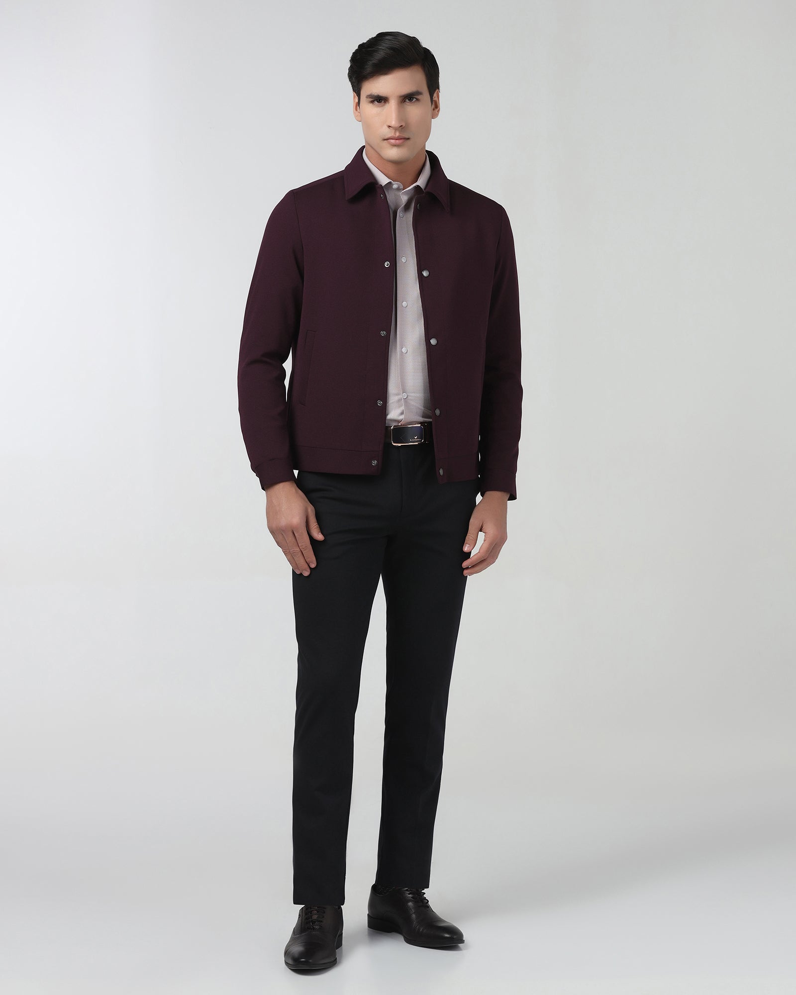 Maroon Textured Zipper Jacket - Joan