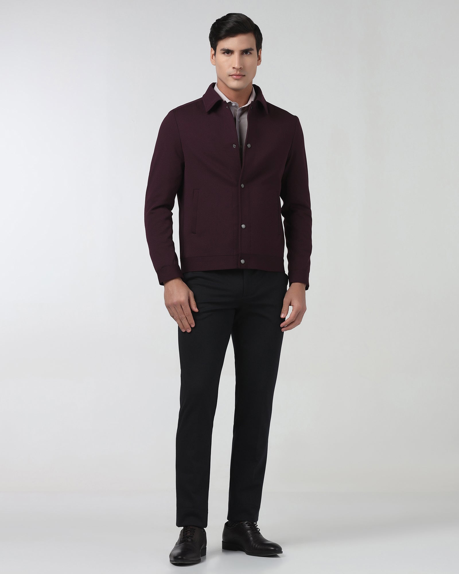 Maroon Textured Zipper Jacket - Joan