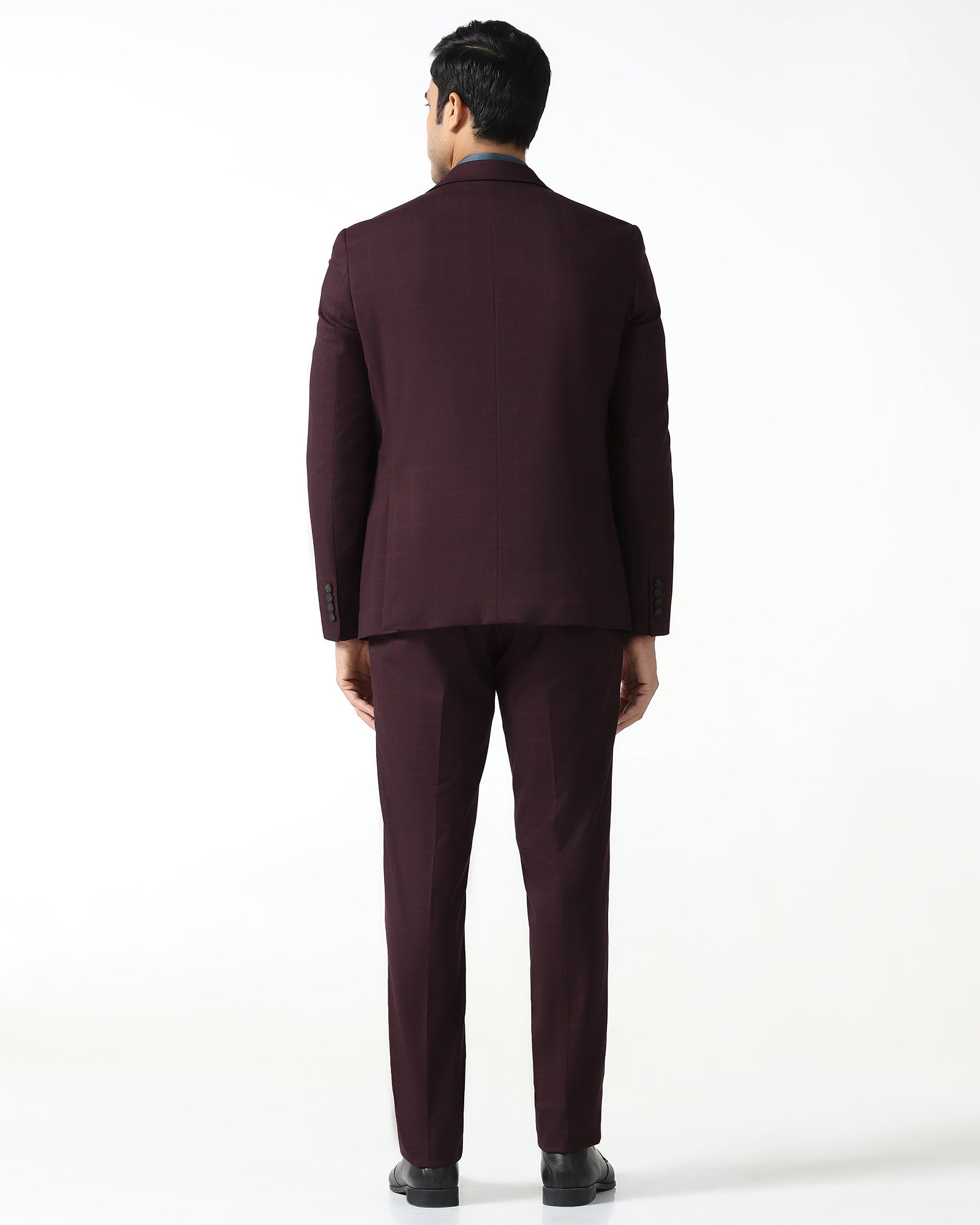 Maroon Three Piece Check Suit - Qester