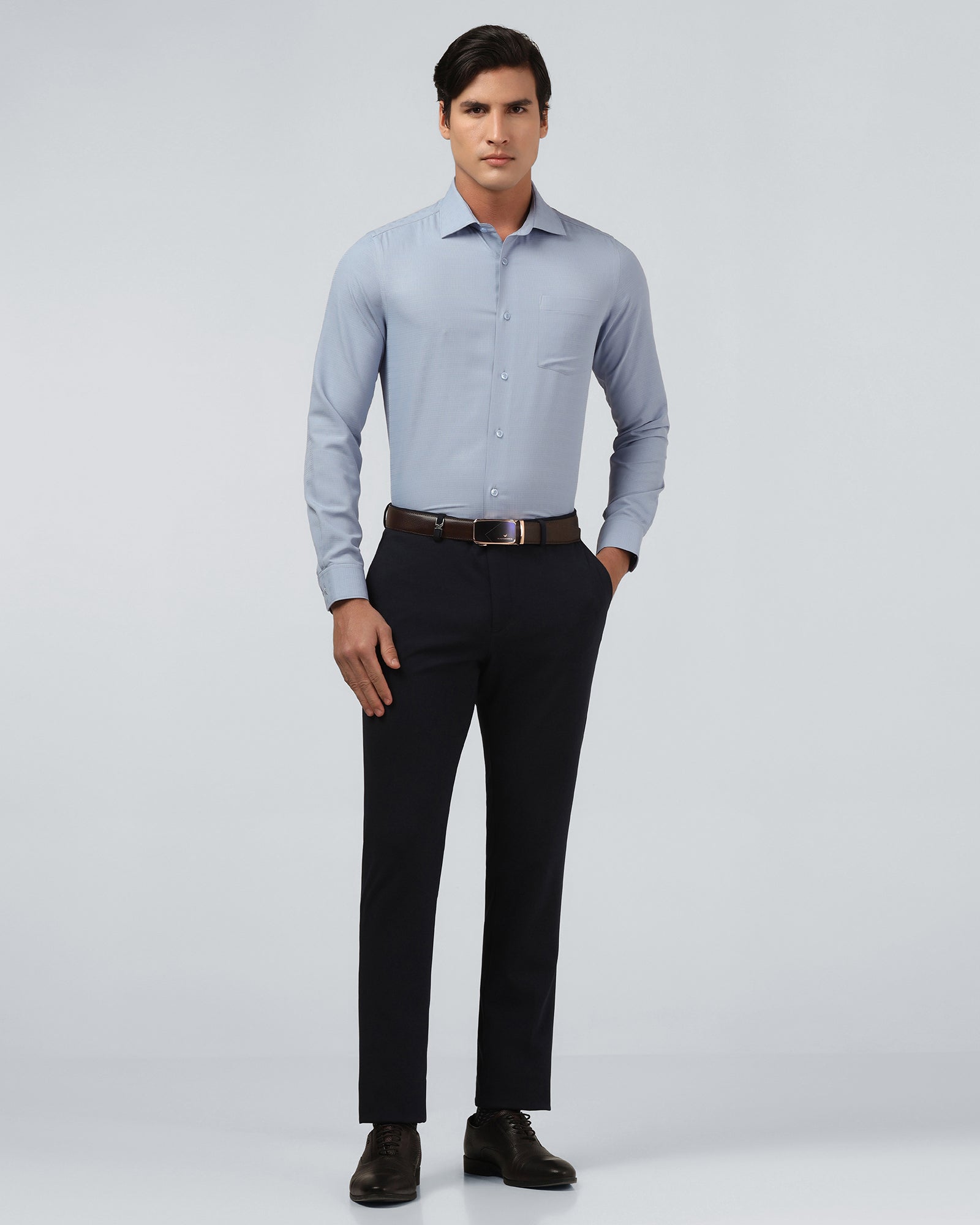 Mid Blue Non Iron Textured Shirt - Reform E