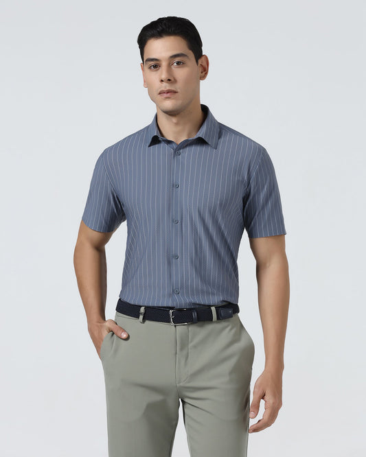Mid Blue Half Sleeve TechPro Stripe Shirt - Hyphen