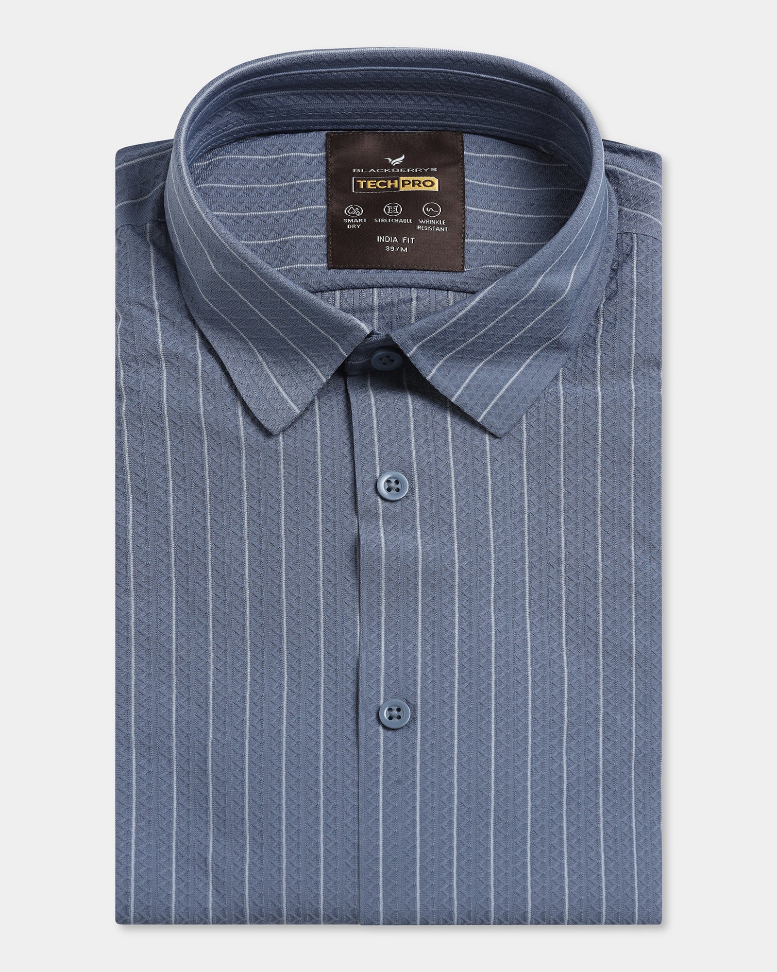 Mid Blue Half Sleeve TechPro Stripe Shirt - Hyphen