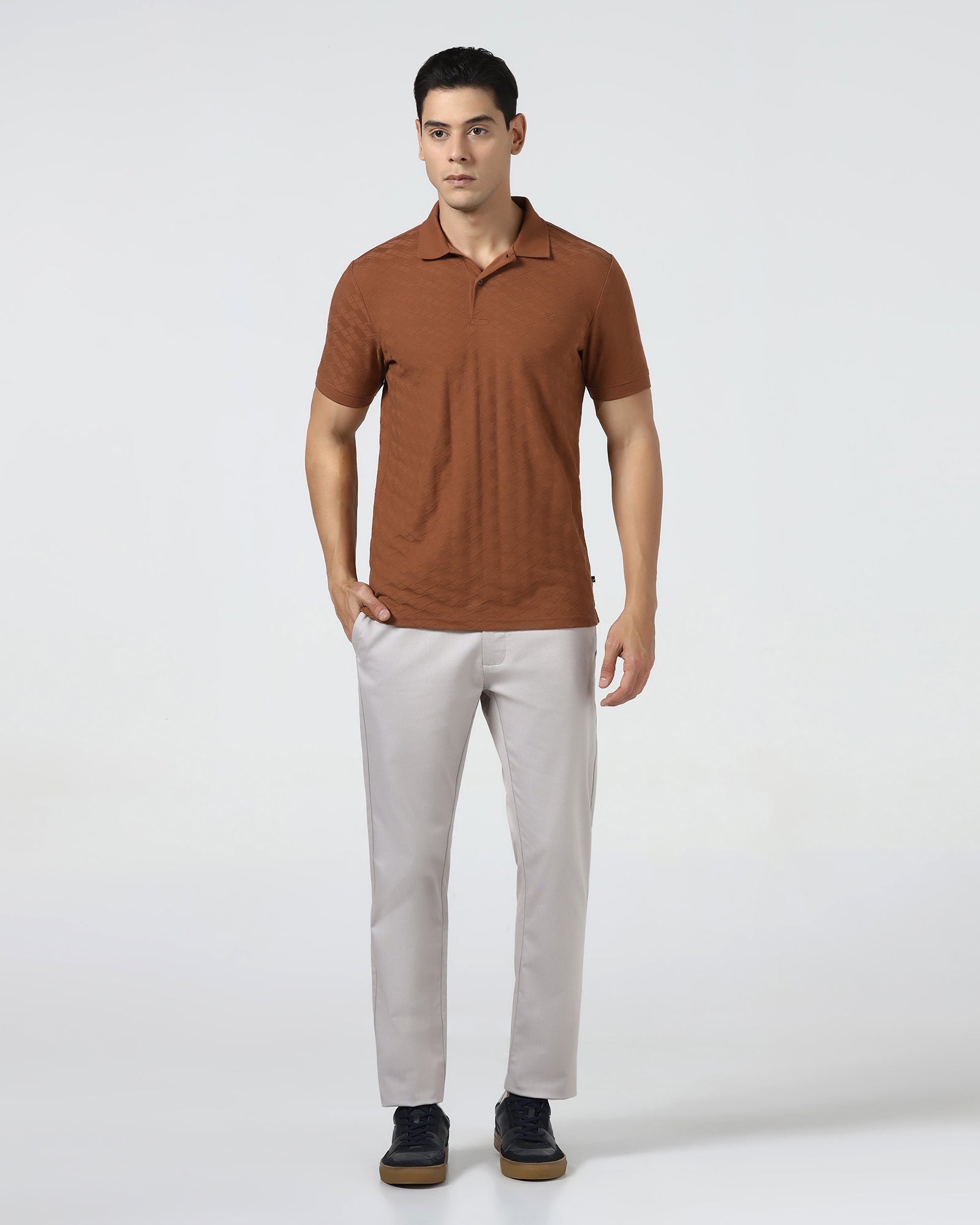 Mid Brown Textured Polo - Kim Chum