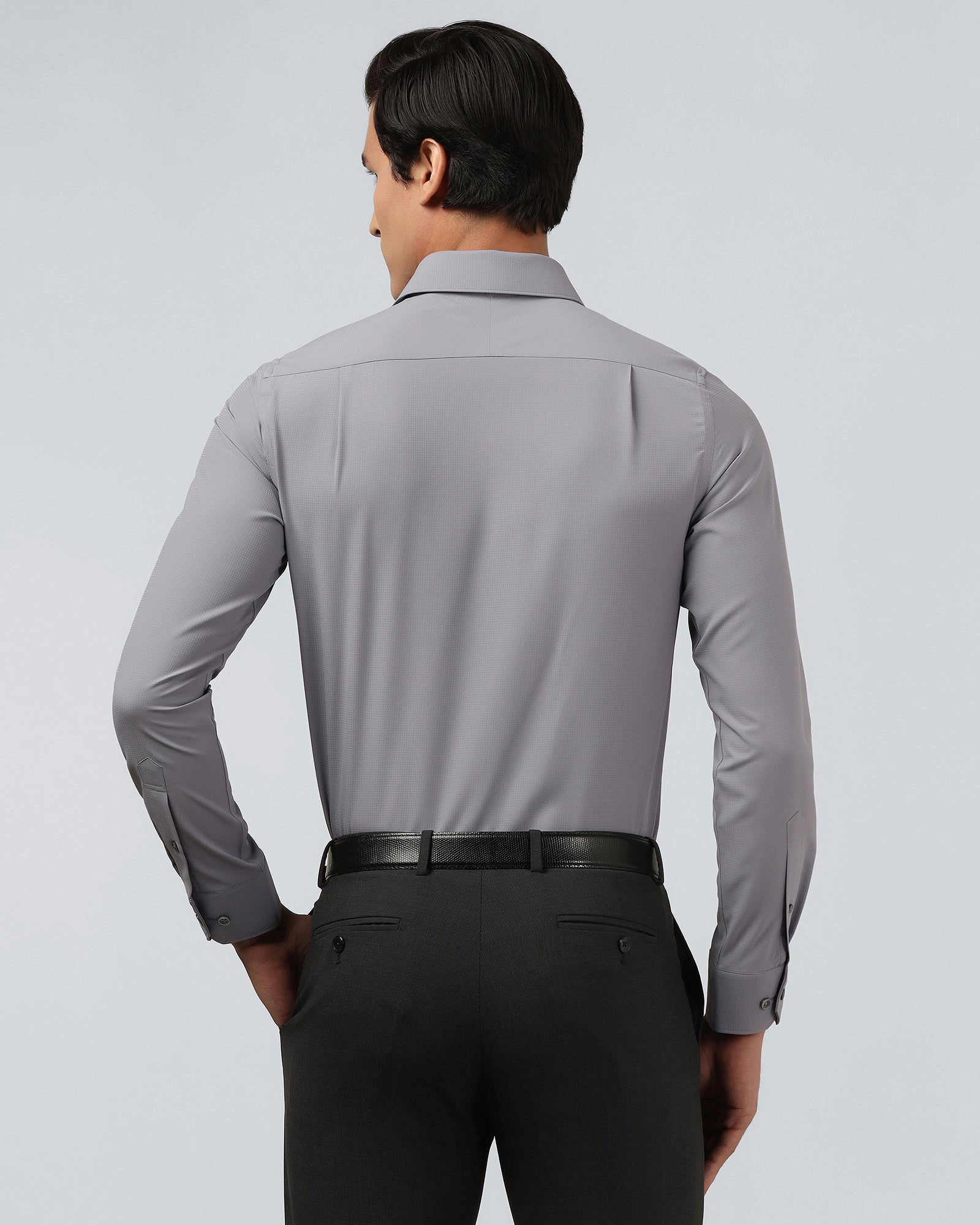 Mid Grey Non Iron Textured Shirt - Relay E