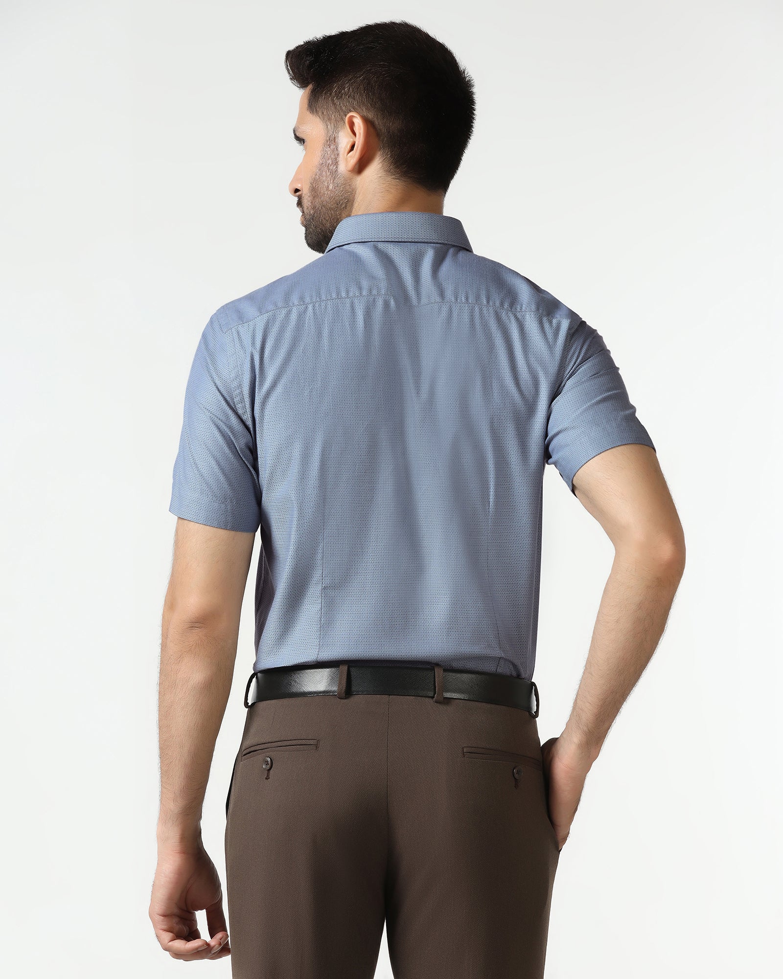 Mid Blue Half Sleeve Textured Shirt - Zander