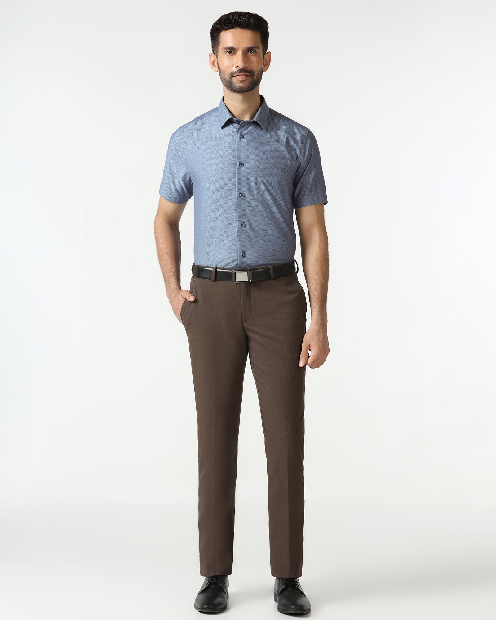 Mid Blue Half Sleeve Textured Shirt - Zander