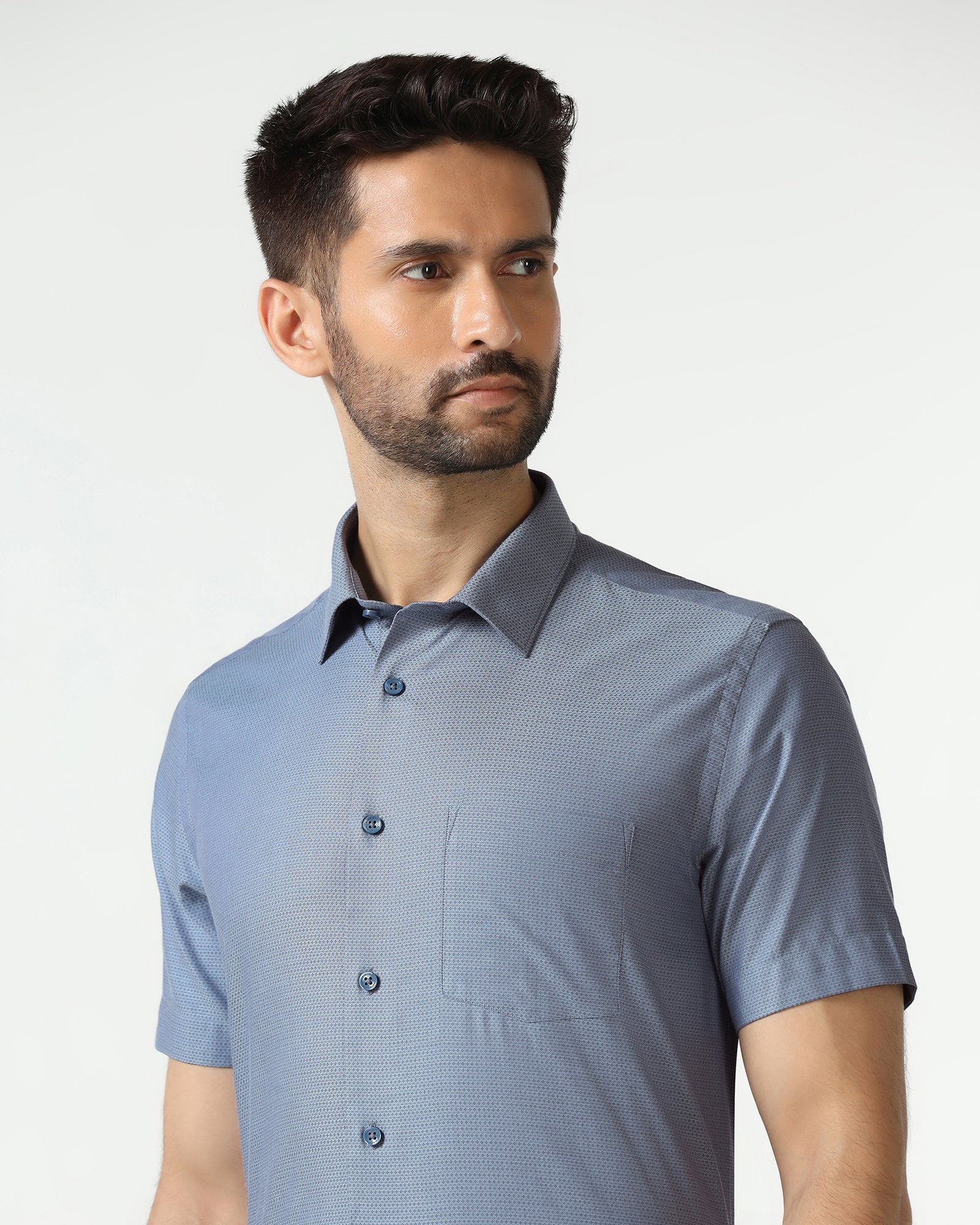 Mid Blue Half Sleeve Textured Shirt - Zander