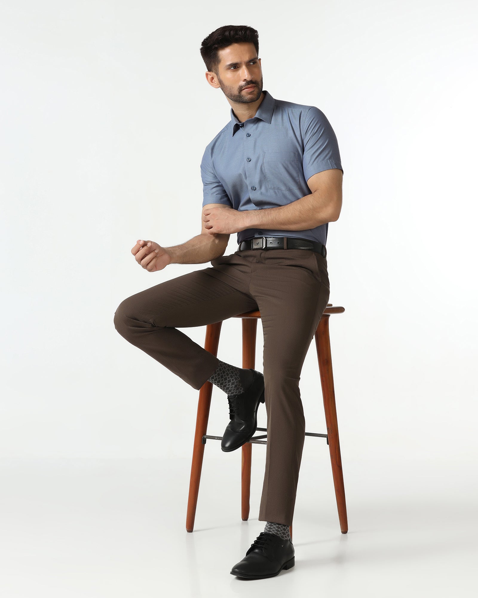 Mid Blue Half Sleeve Textured Shirt - Zander