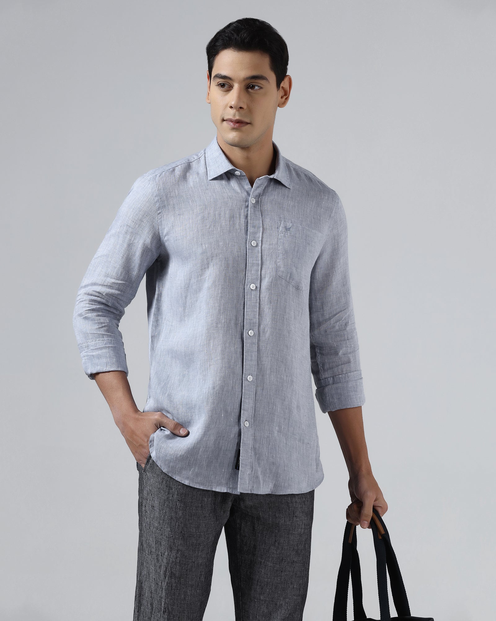 Mid Blue Linen Solid Shirt - Stelo