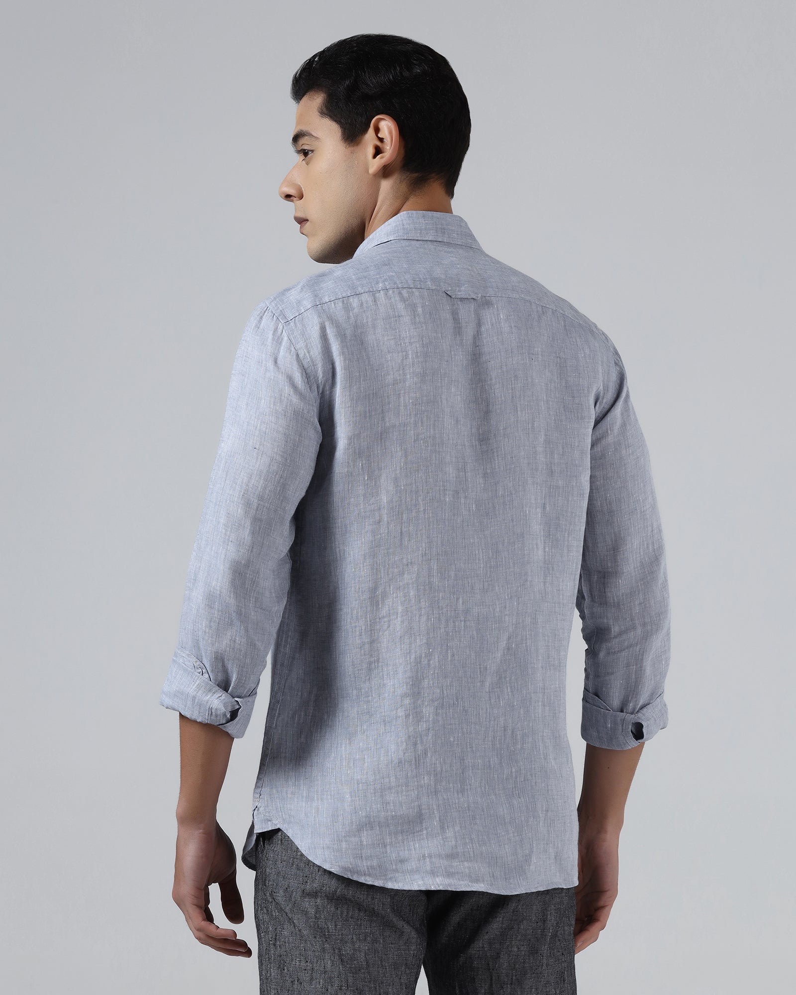 Mid Blue Linen Solid Shirt - Stelo