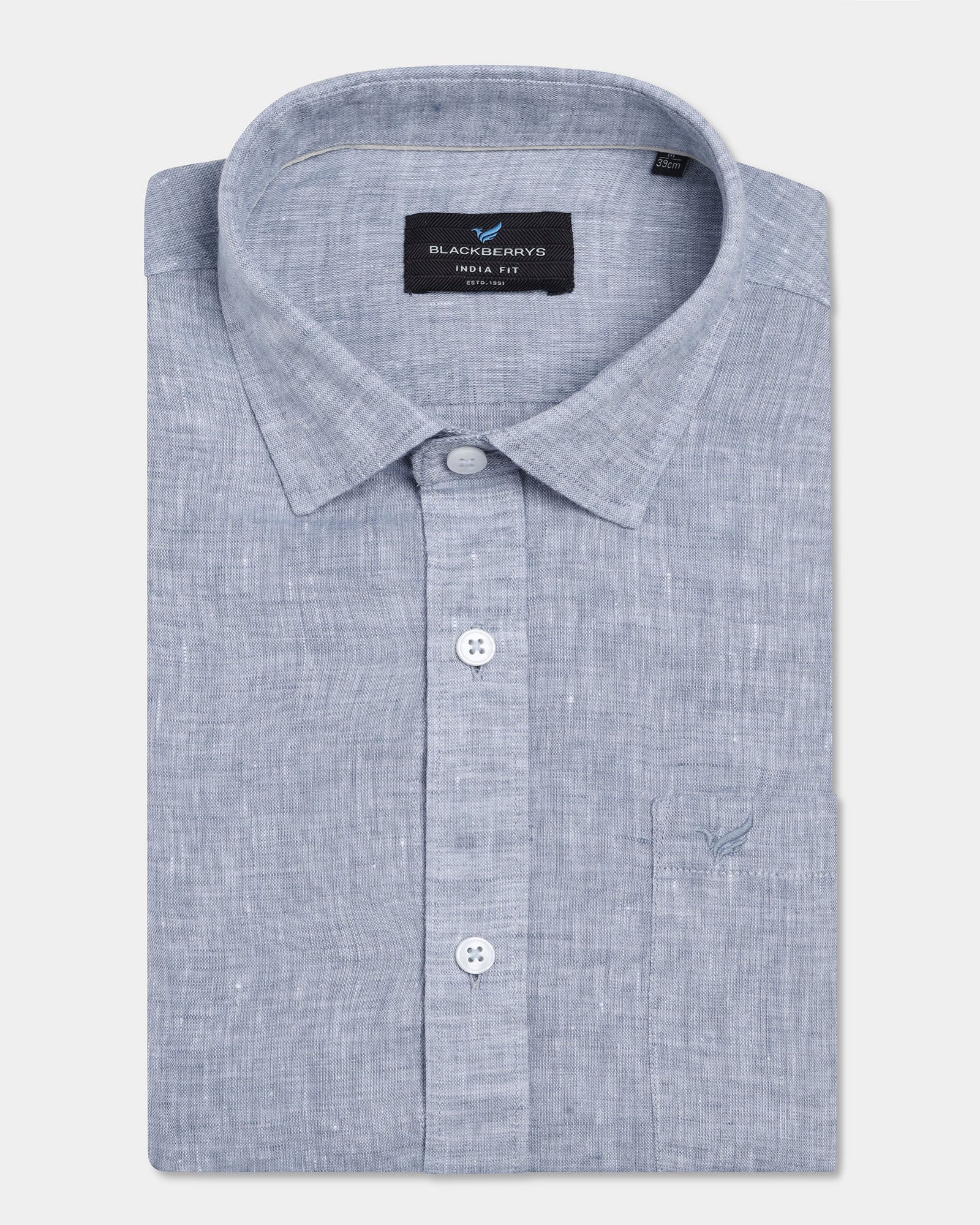 Mid Blue Linen Solid Shirt - Stelo