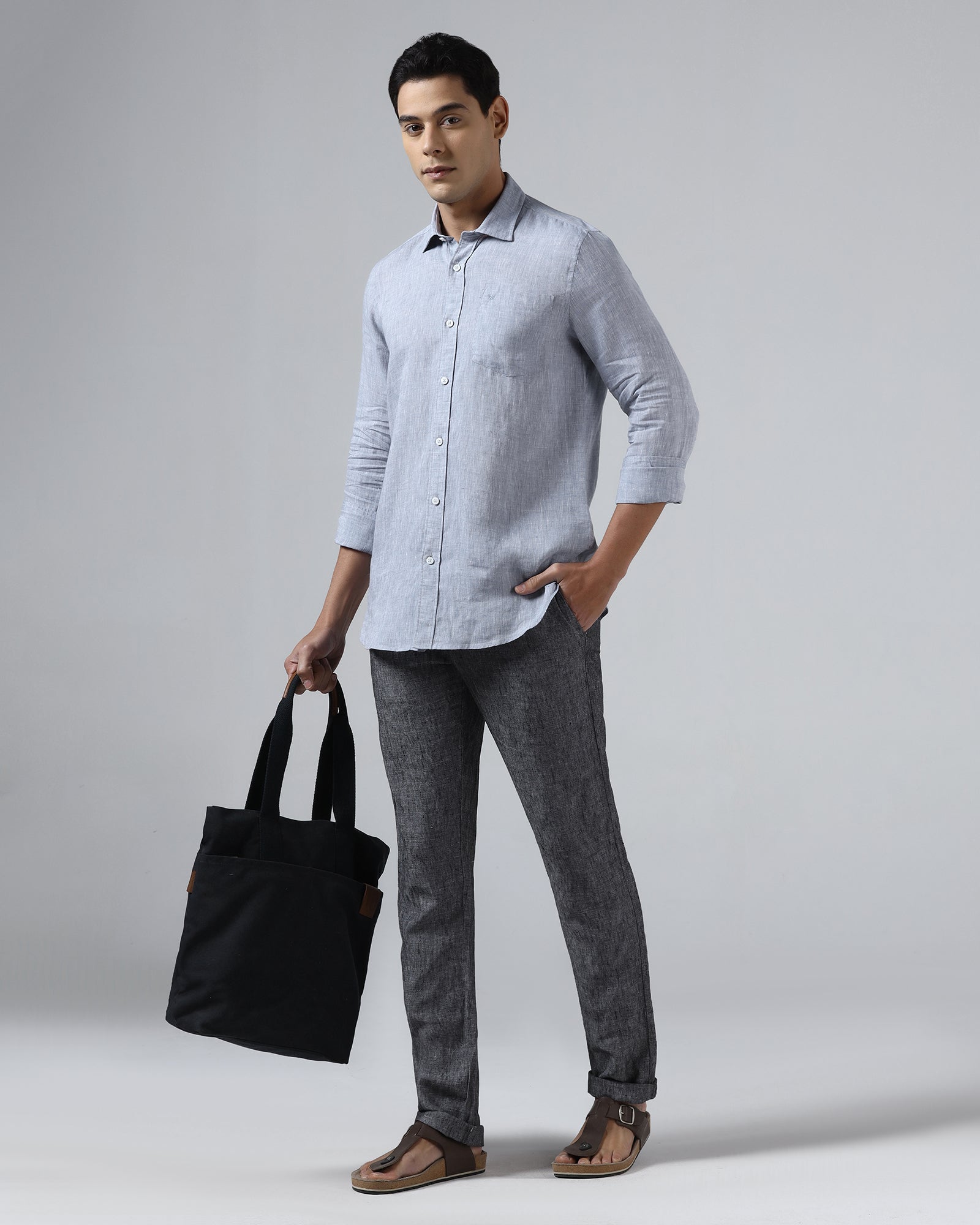 Mid Blue Linen Solid Shirt - Stelo