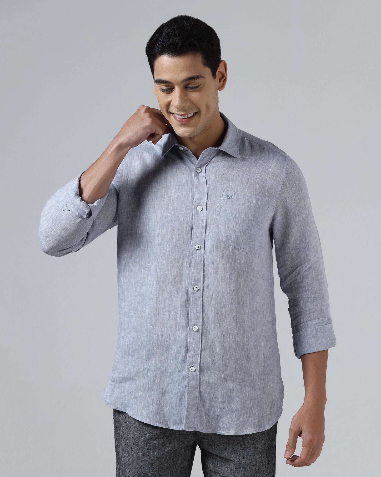 Mid Blue Linen Solid Shirt - Stelo