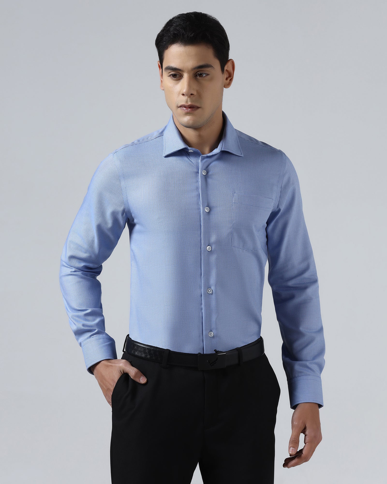 Mid Blue Non Iron Textured Shirt - Ester